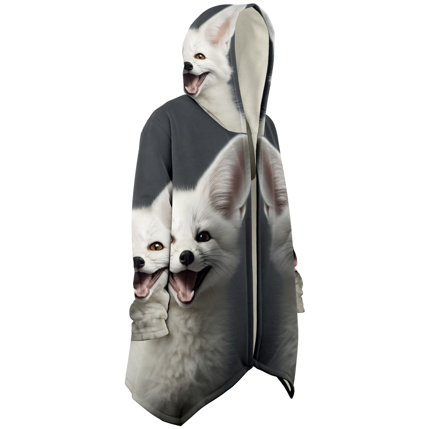 Happy White Fennec Fox Microfleece Cloak