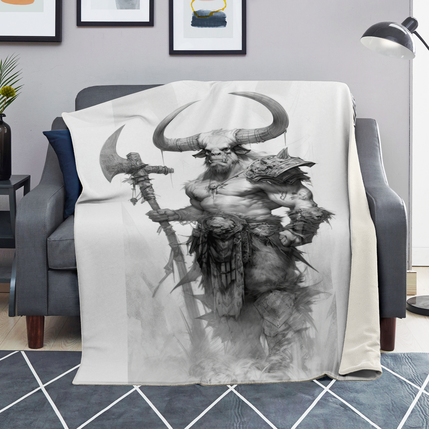 Minotaur Viking Sketch Microfleece Blanket