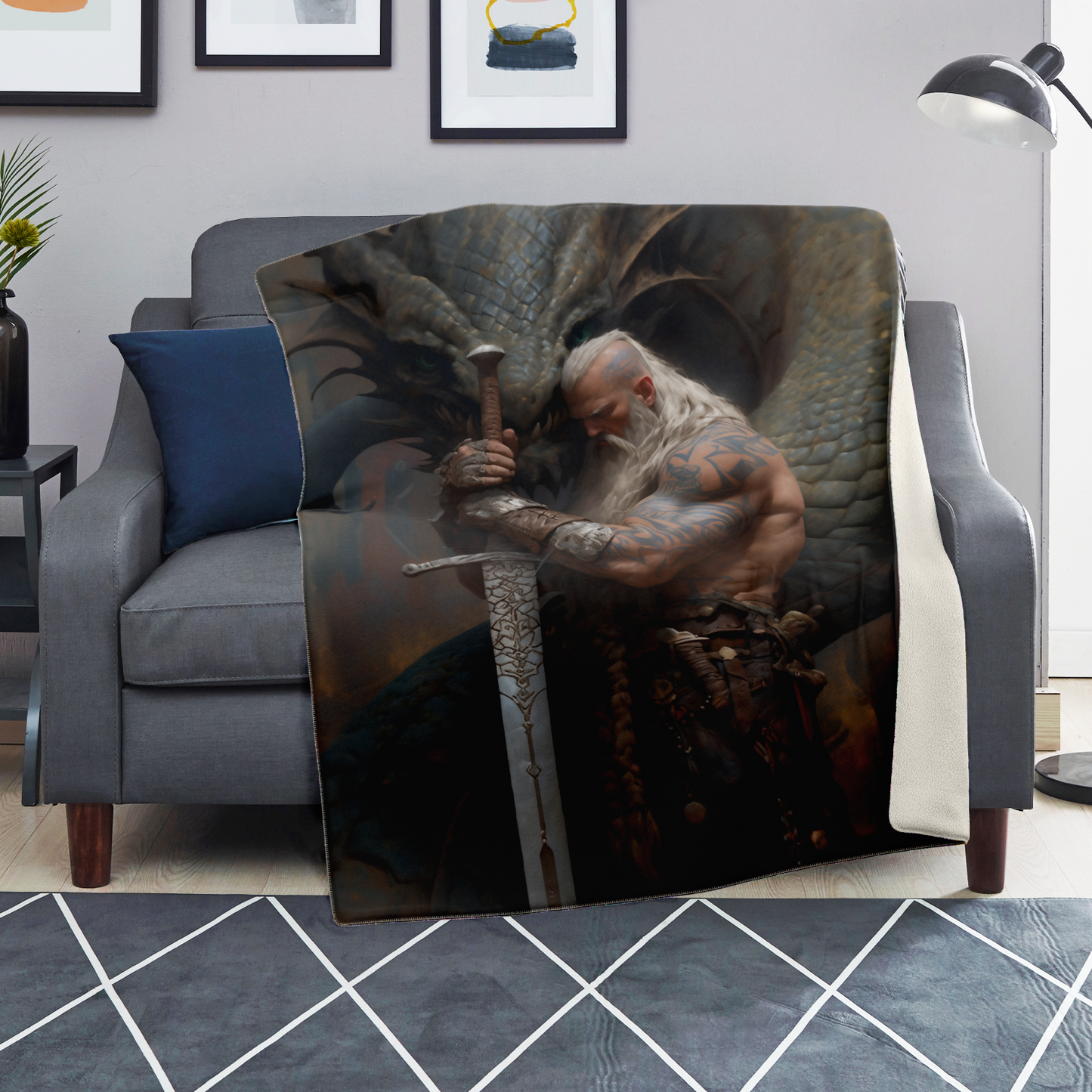 A Viking And His Dragon Premium Microfleece Blanket