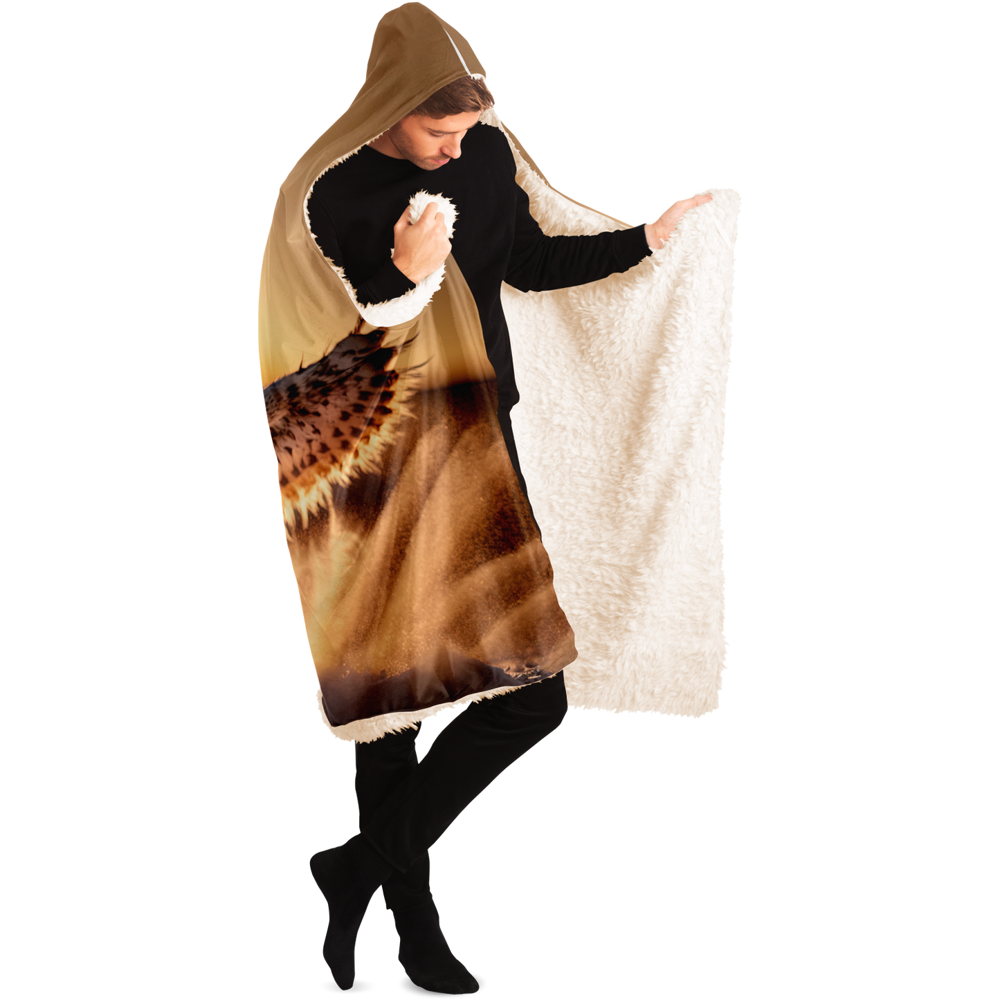 Winged Snow Lynx Hooded Blanket