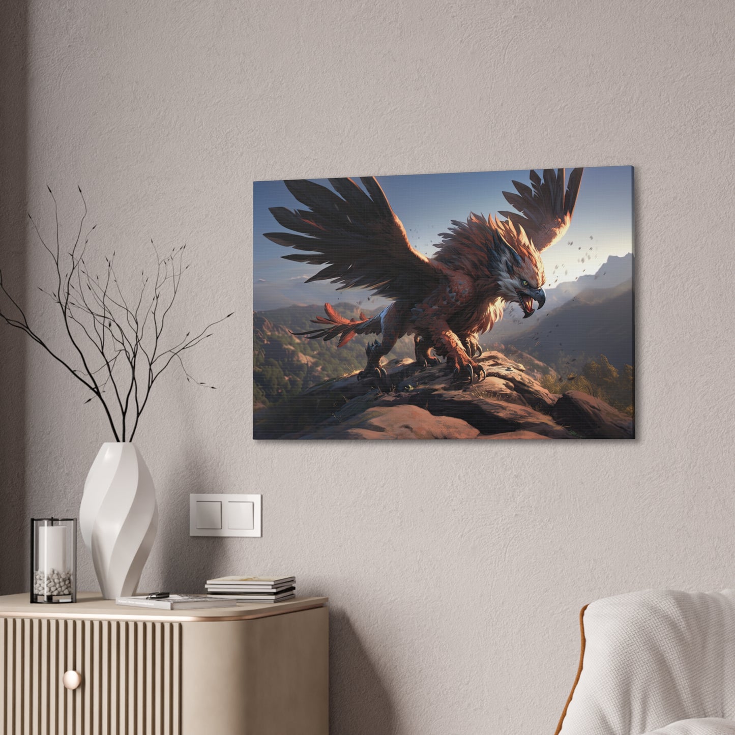 "Griffon Touchdown"  Canvas Stretched, 0.75" - Print