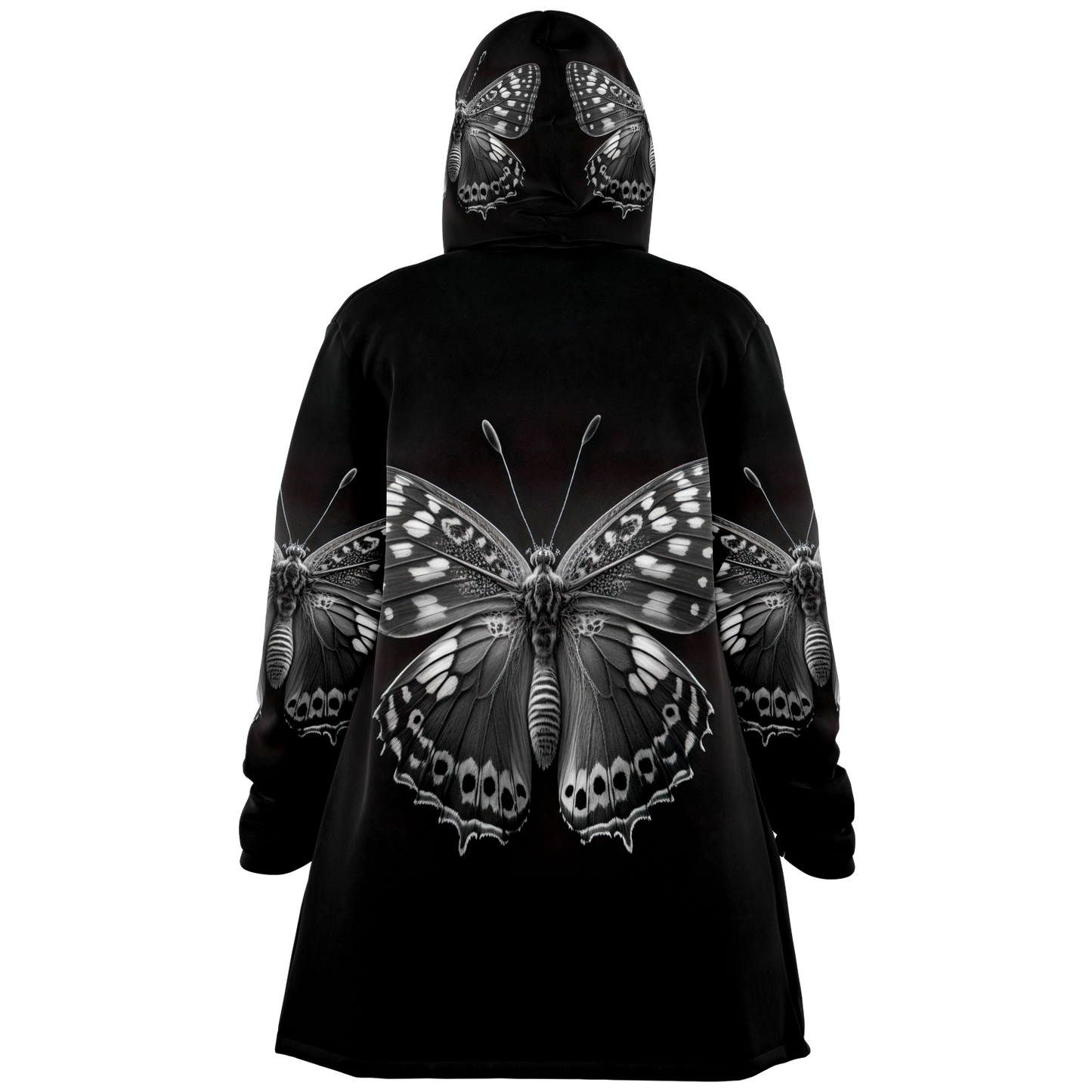 Black And White Macro Butterfly Microfleece Cloak