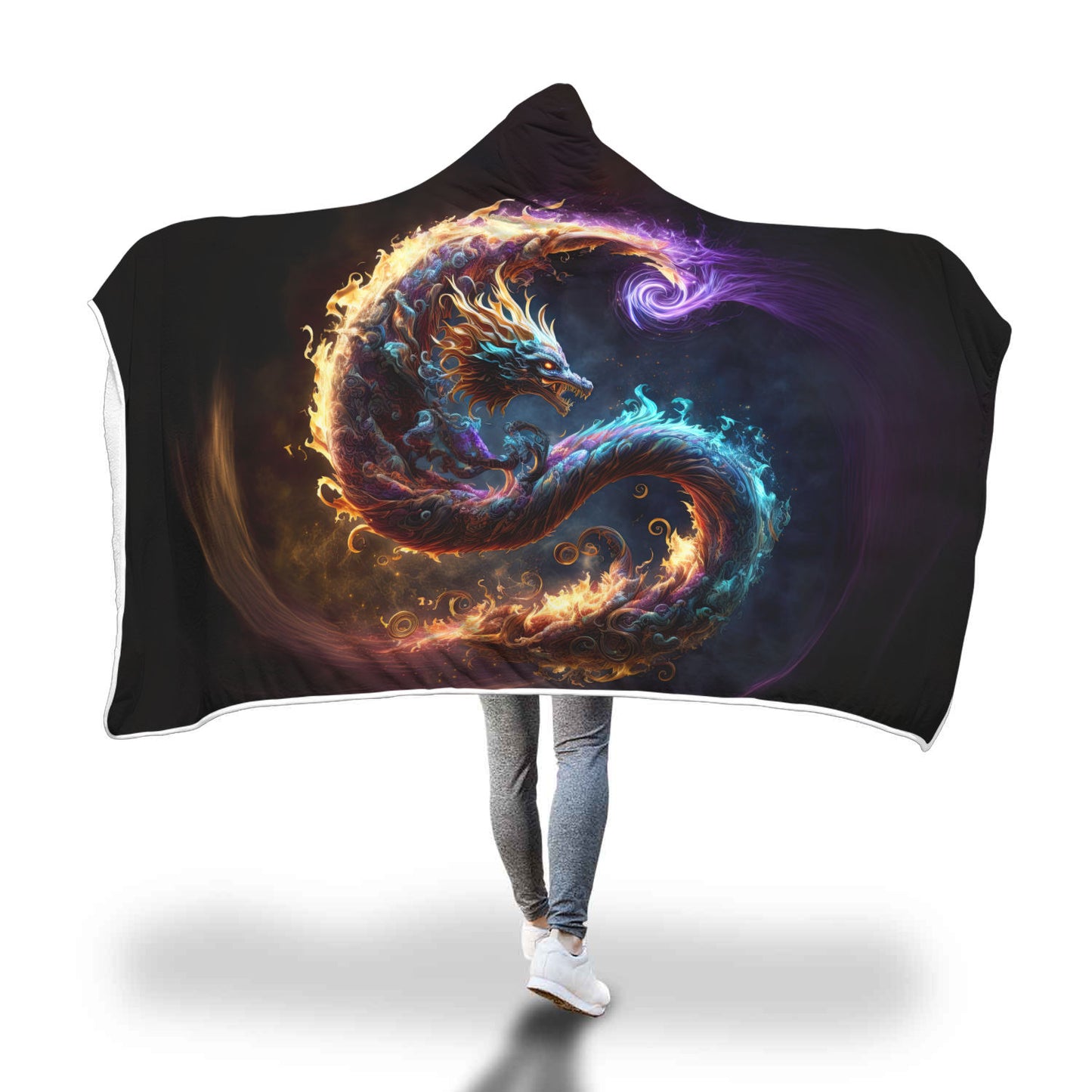 Neon Spiral Dragon Hooded Blanket