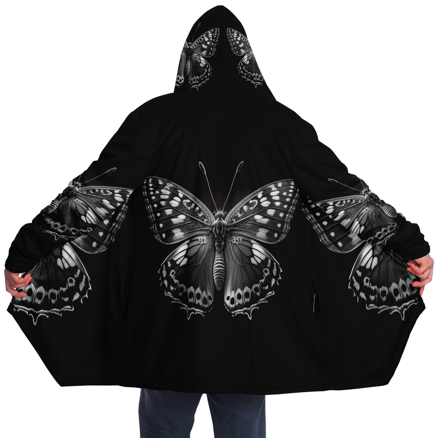 Black And White Macro Butterfly Microfleece Cloak