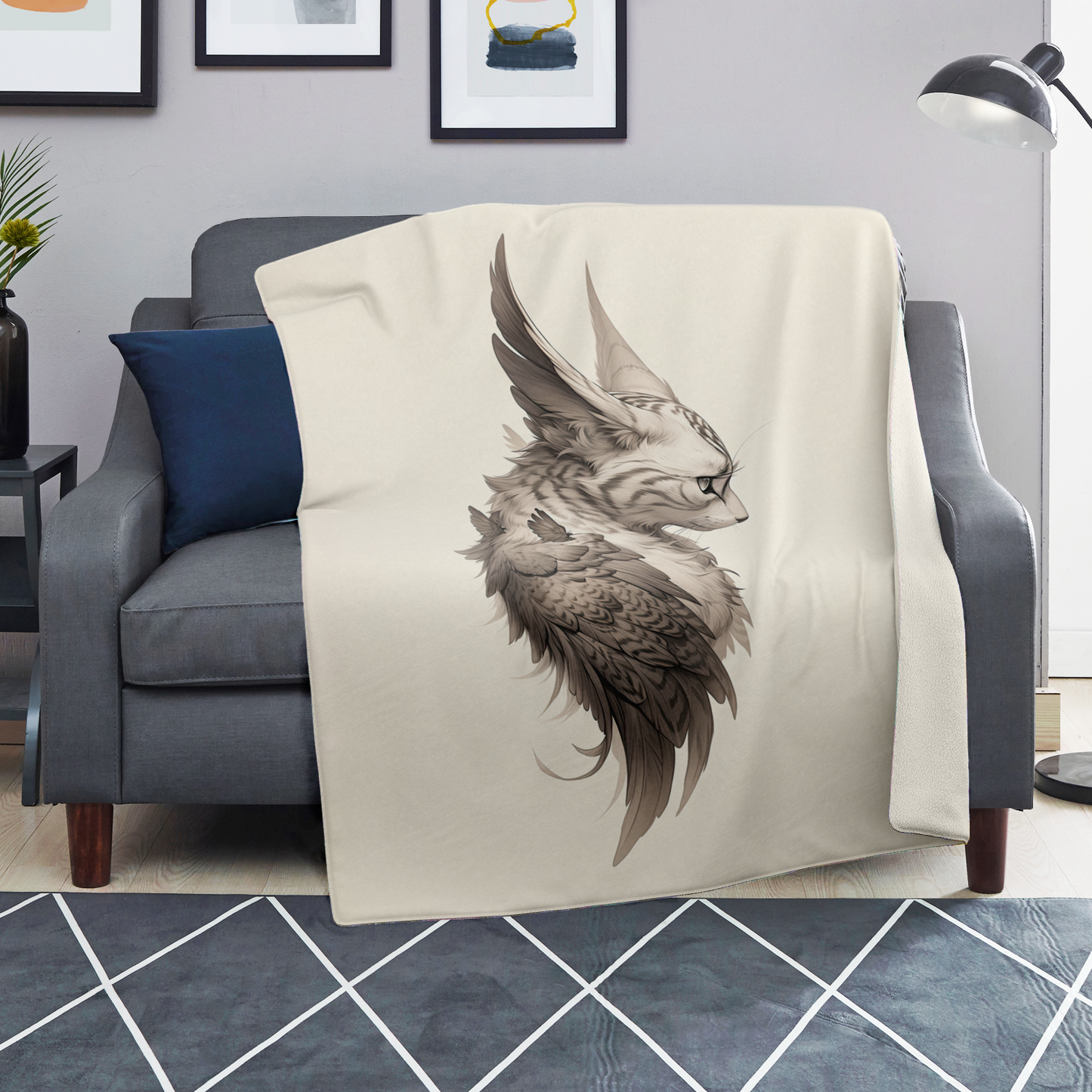 Wing Eared Cat Premium Microfleece Blanket