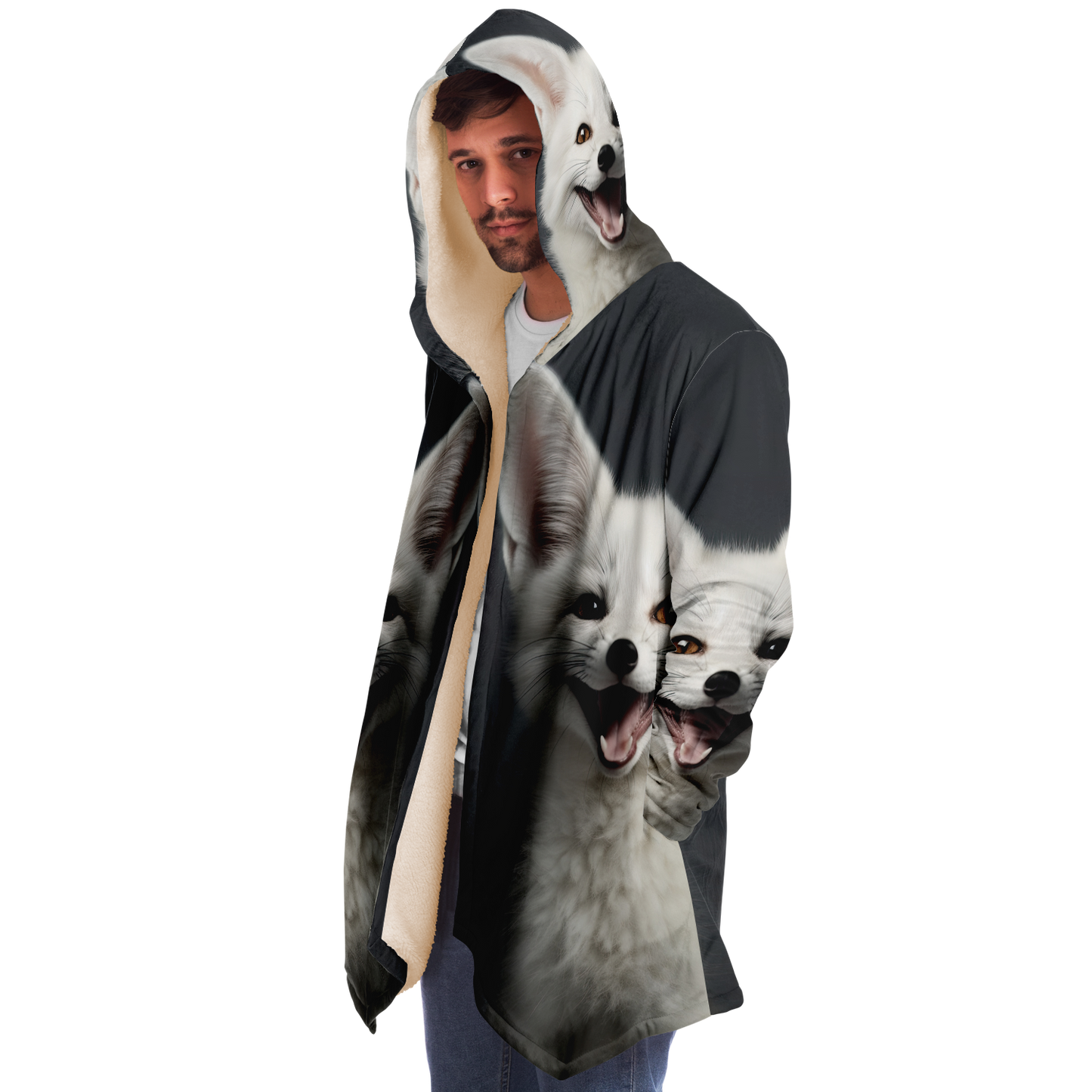 Happy White Fennec Fox Microfleece Cloak