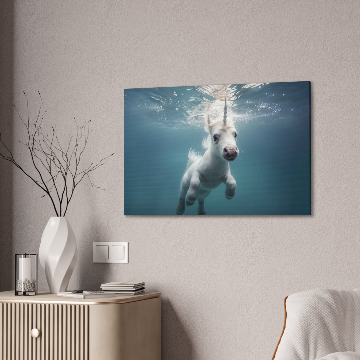 "Unicorns Aquatic Escapade"  Canvas Stretched, 0.75" - Print