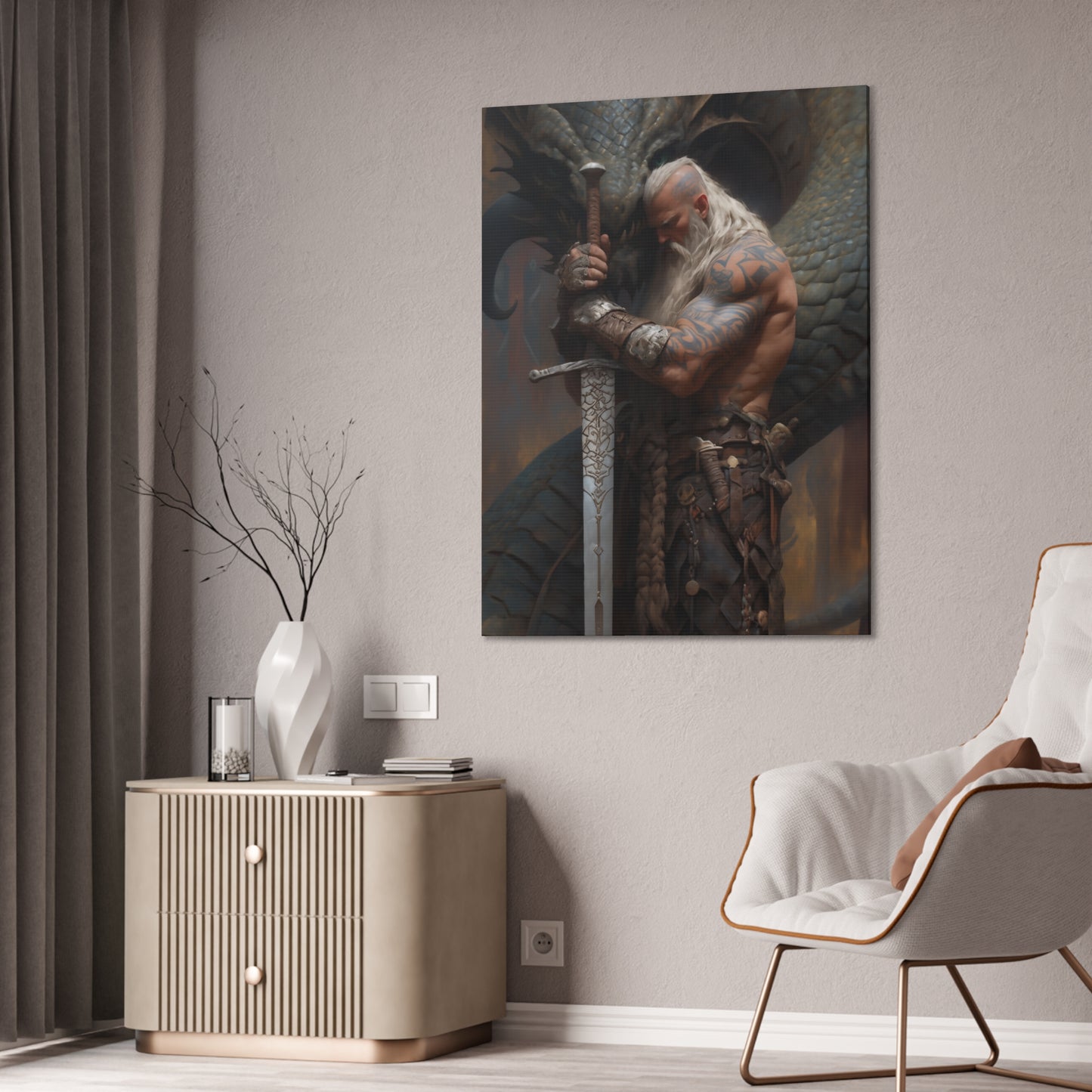 "A Viking And His Dragon" Canvas Stretched, 0.75" - Print