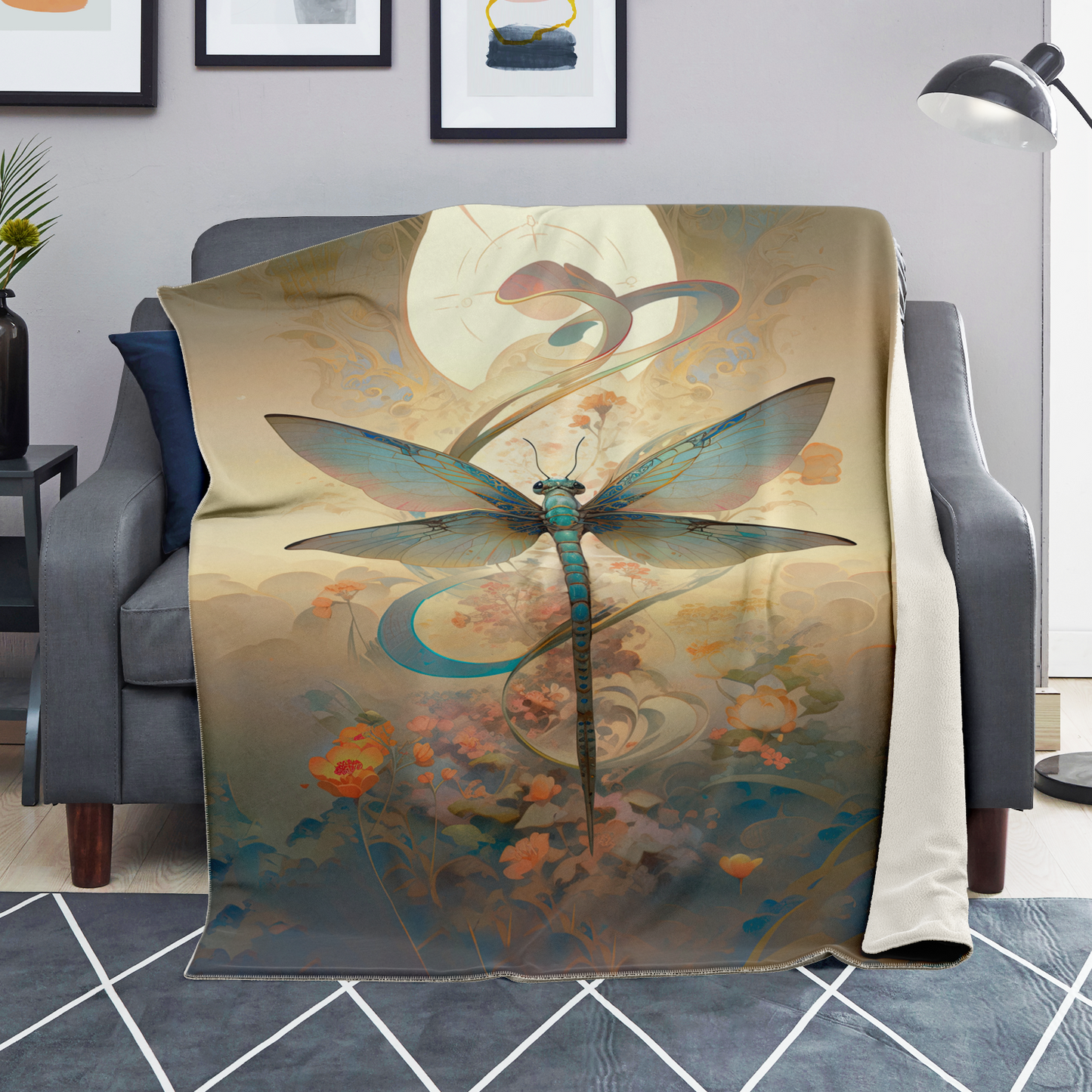 Premium Zen Dragonfly Microfleece Blanket