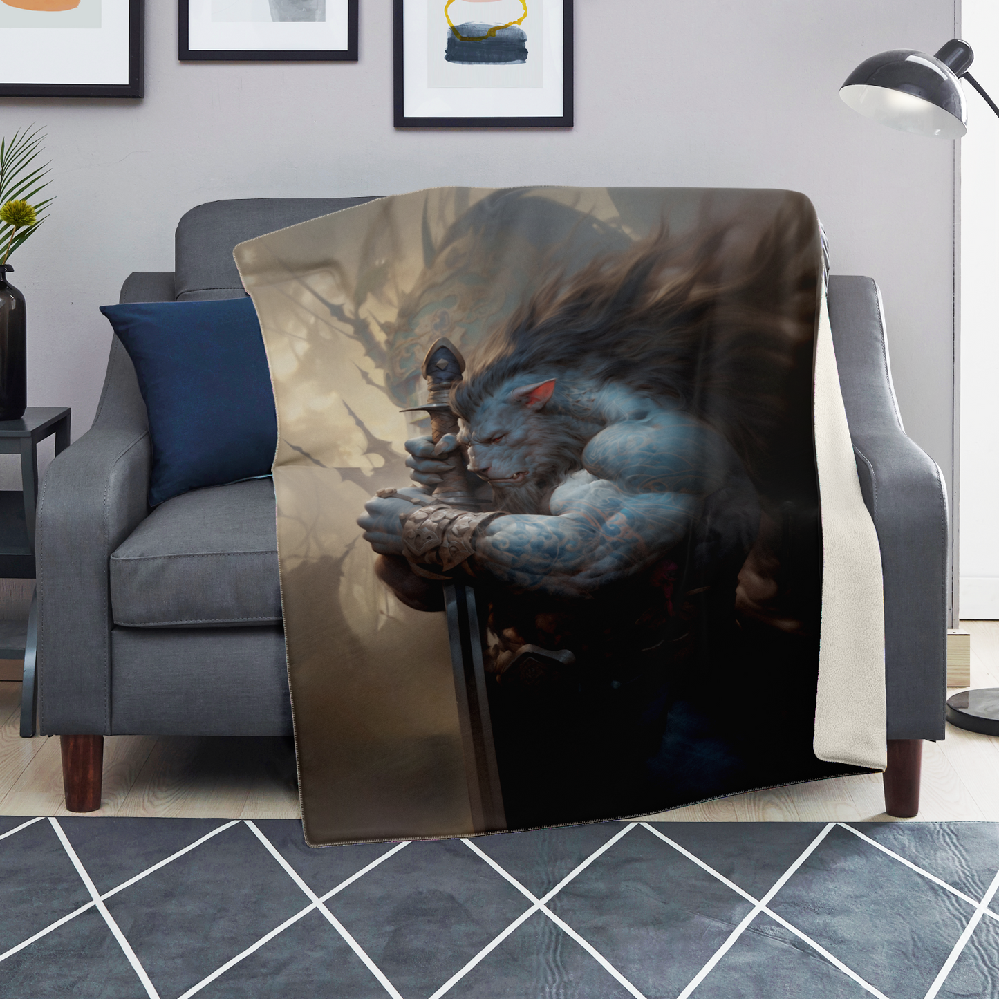 Werewolf Warrior Premium Microfleece Blanket