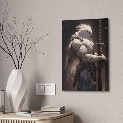 "Brown & White Falcon Owl Samurai" Canvas Stretched, 0.75" - Print