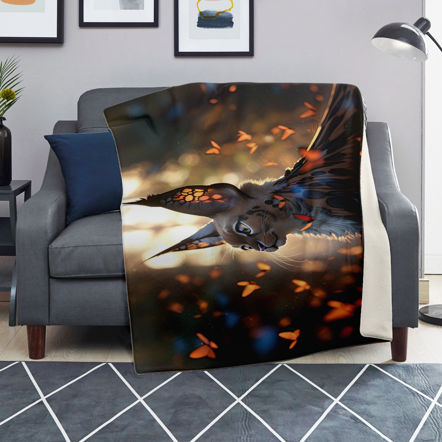 Premium Butterfly Cat Microfleece Blanket