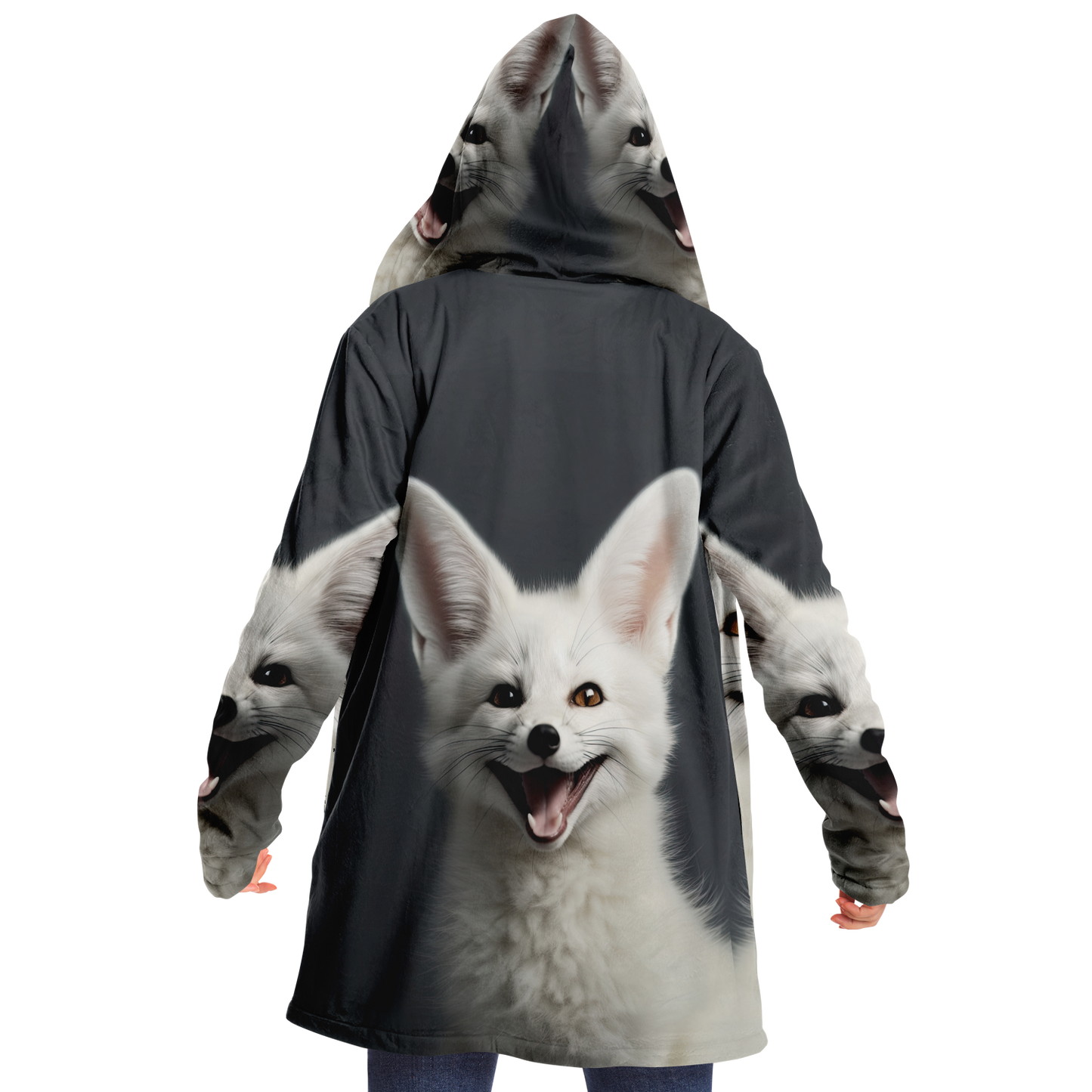 Happy White Fennec Fox Microfleece Cloak