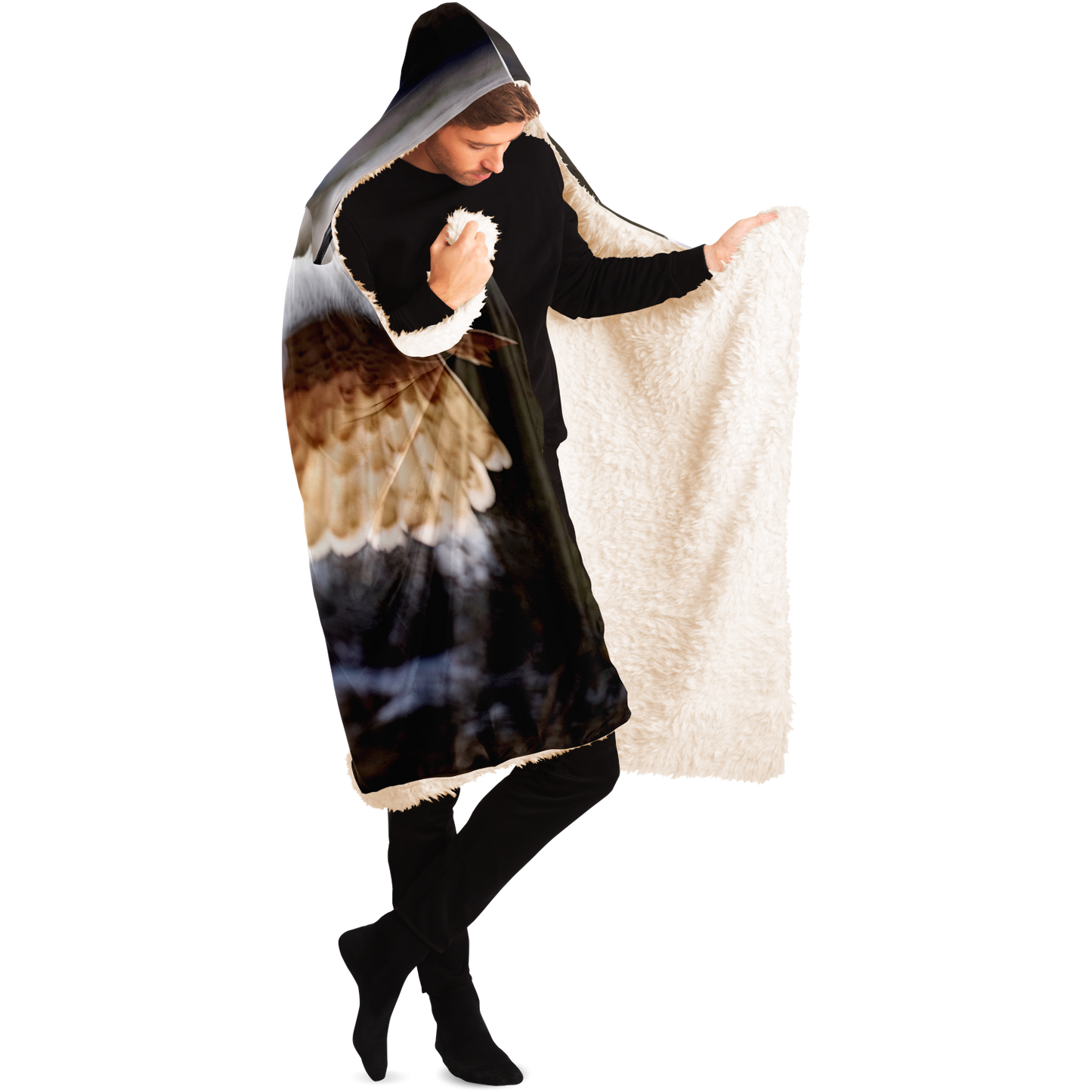 Ivory Winged Lynx Hooded Blanket