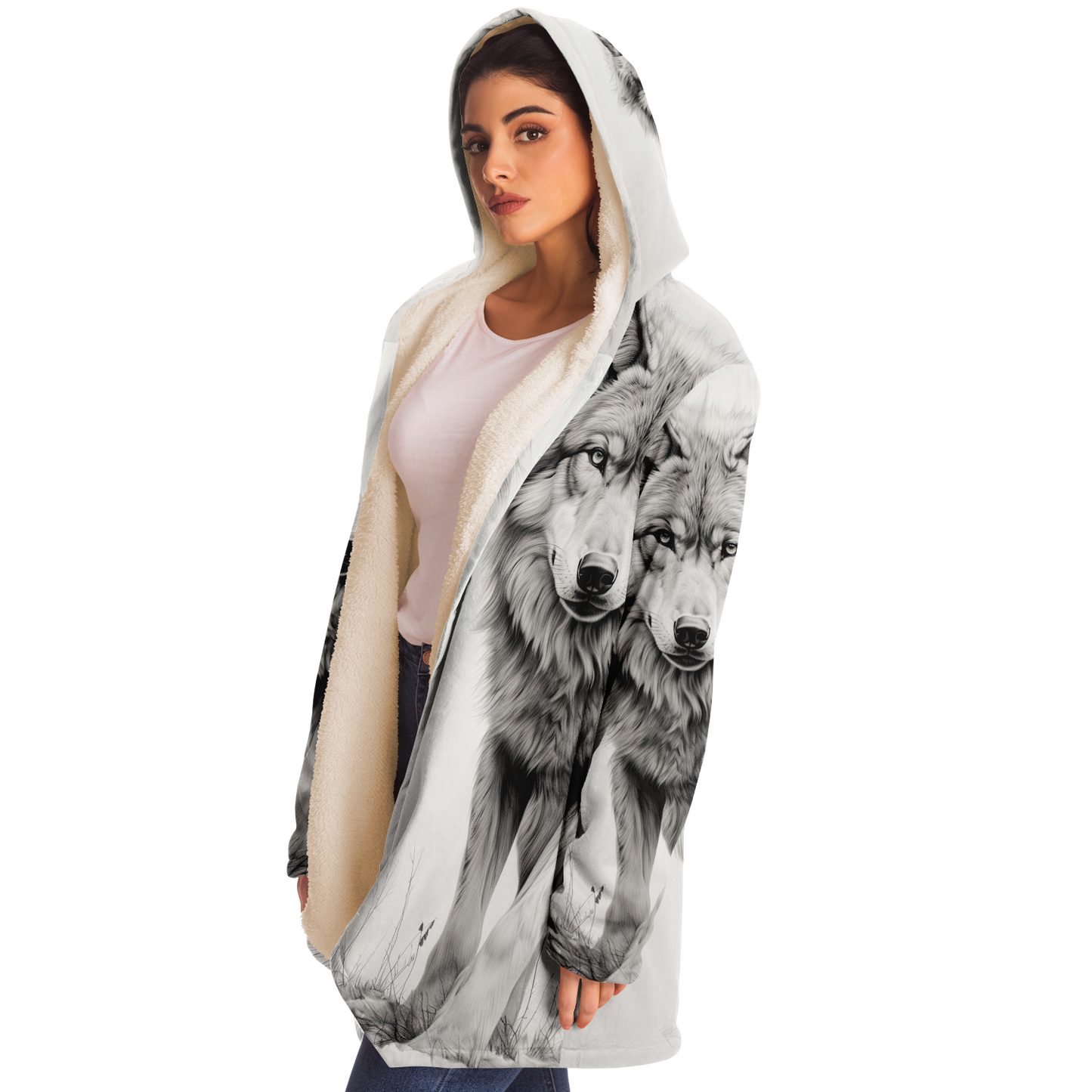 Wolf Sketch Microfleece Cloak