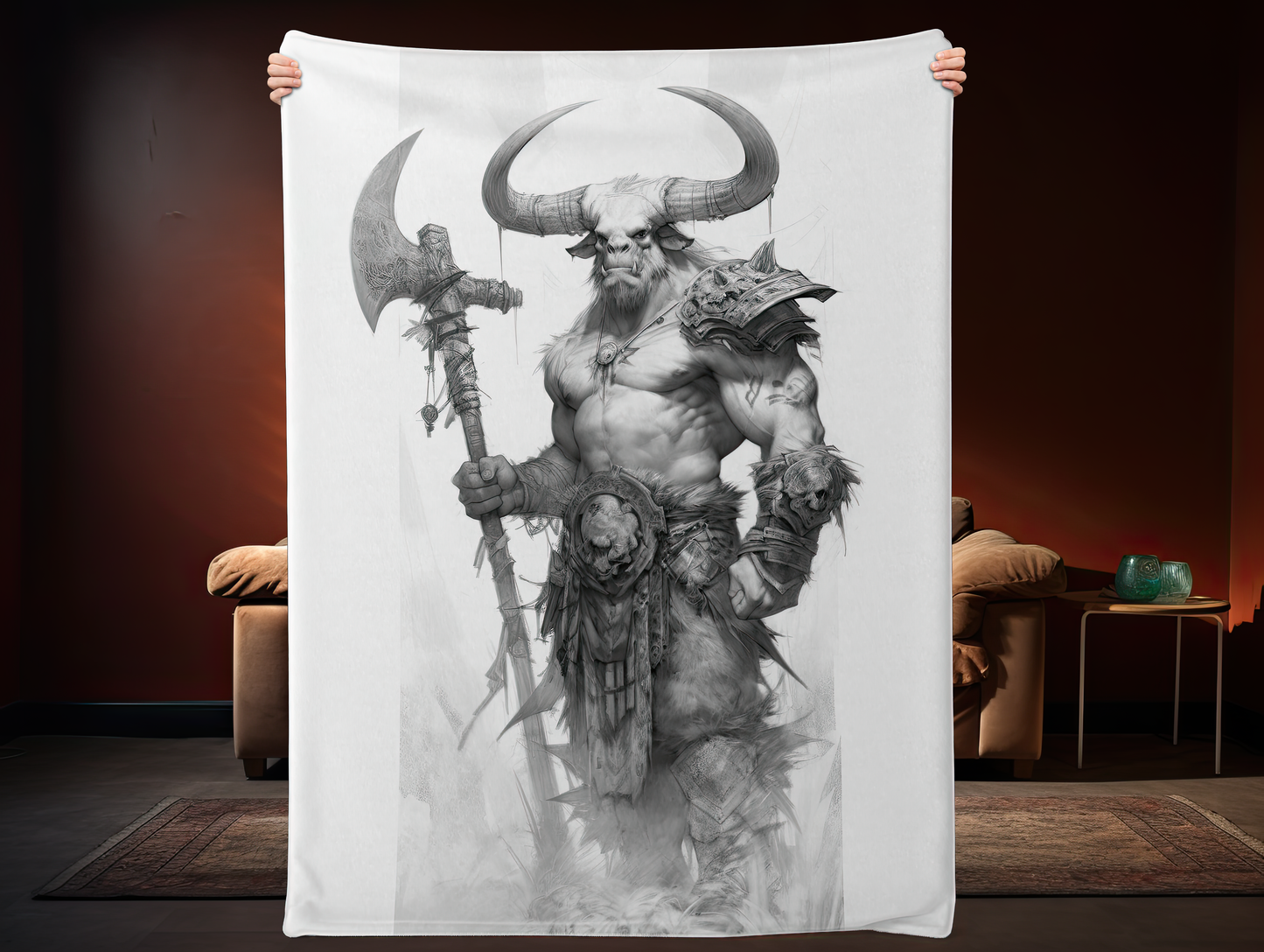 Minotaur Viking Sketch Microfleece Blanket