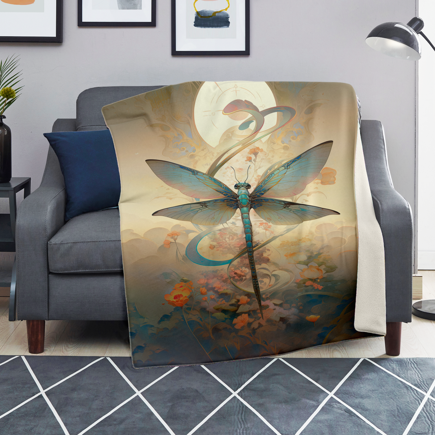 Premium Zen Dragonfly Microfleece Blanket