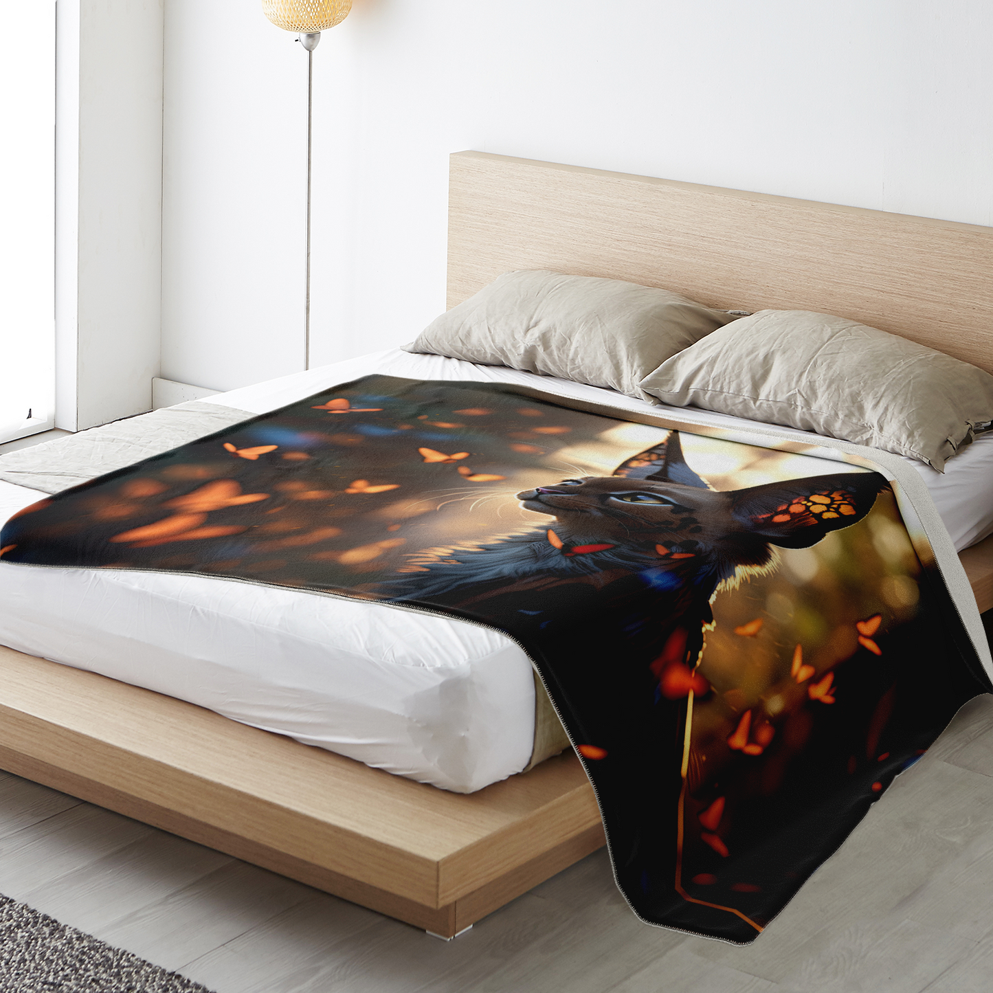 Premium Butterfly Cat Microfleece Blanket