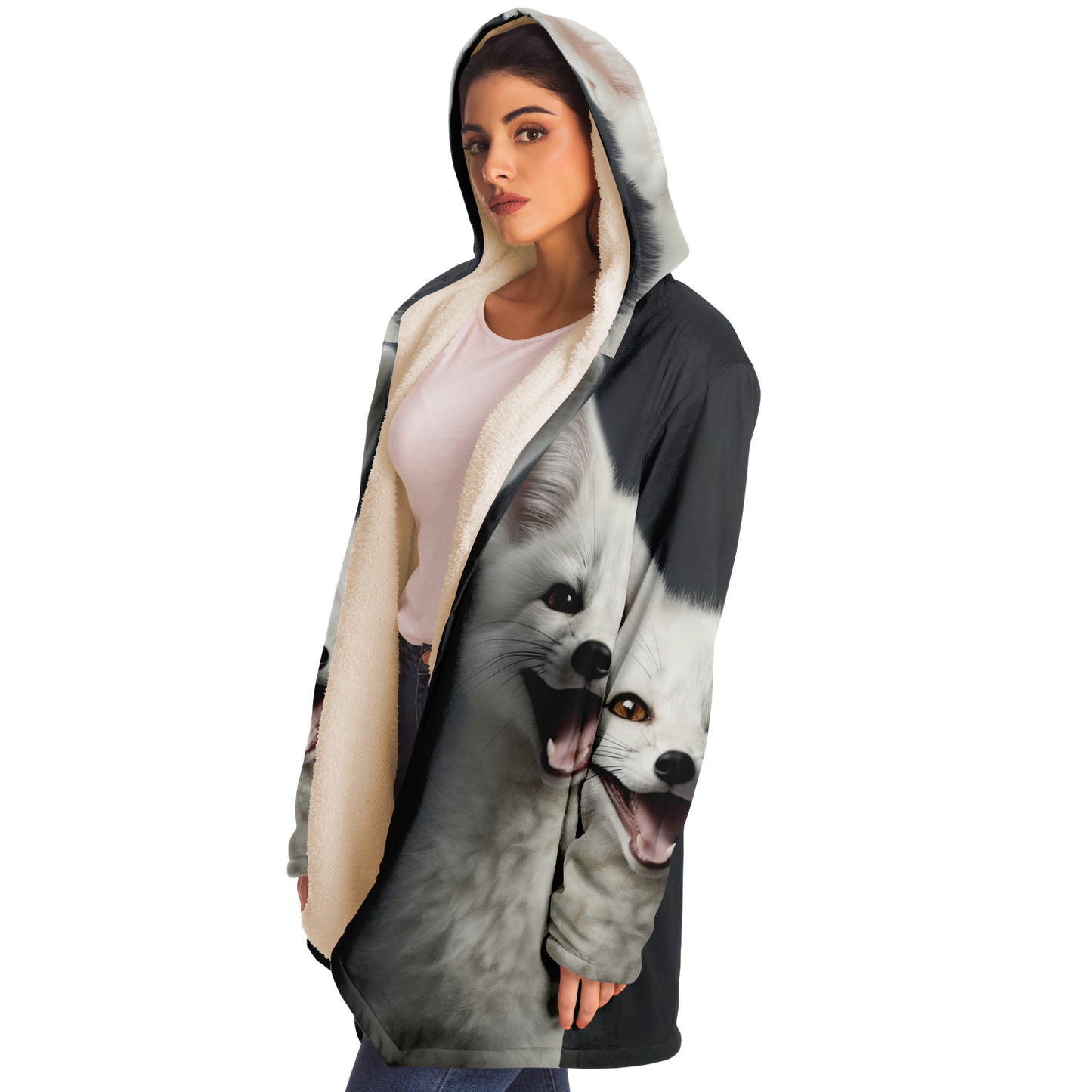 Happy White Fennec Fox Microfleece Cloak