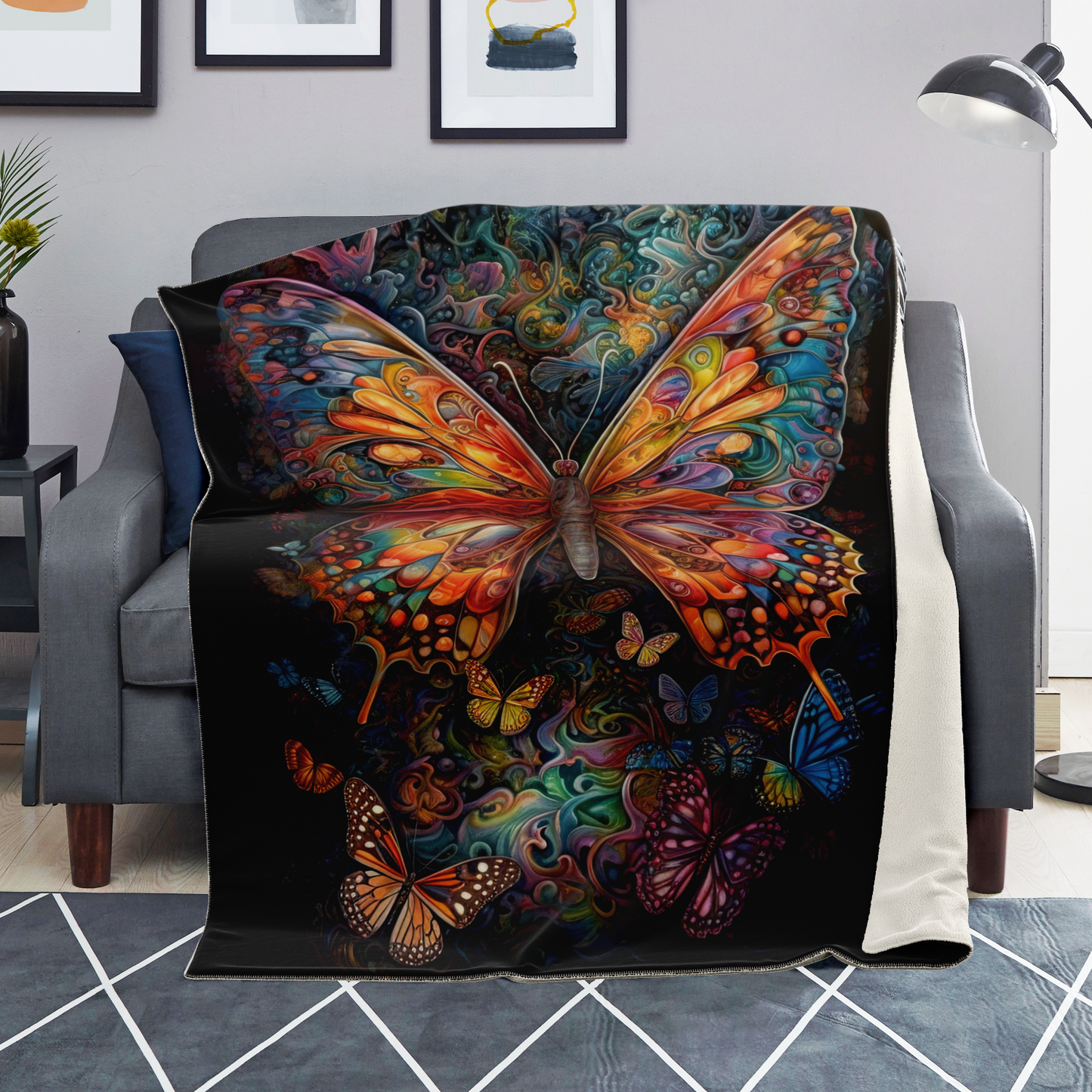 Psychedelic Monarch Premium Microfleece Blanket