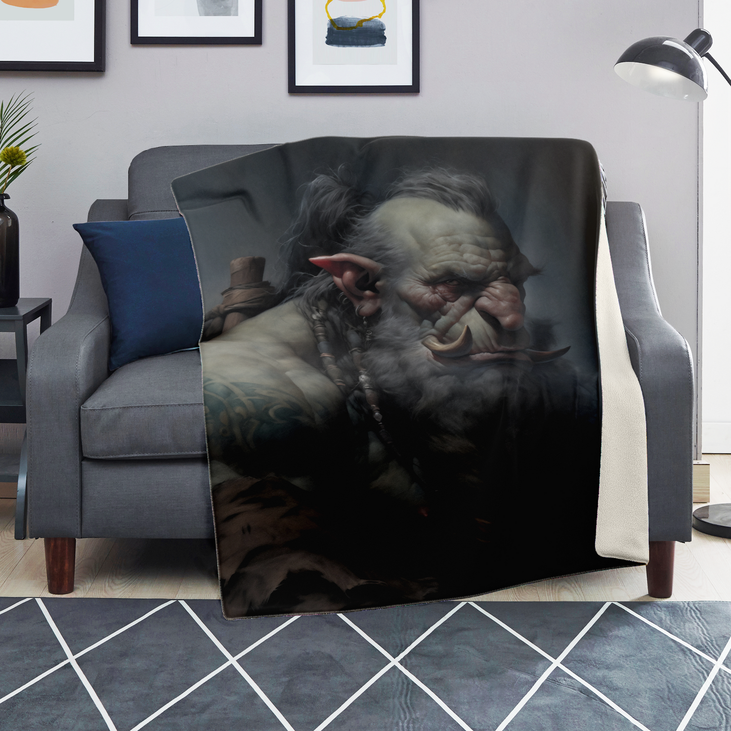 Troll Warrior Portrait Premium Microfleece Blanket