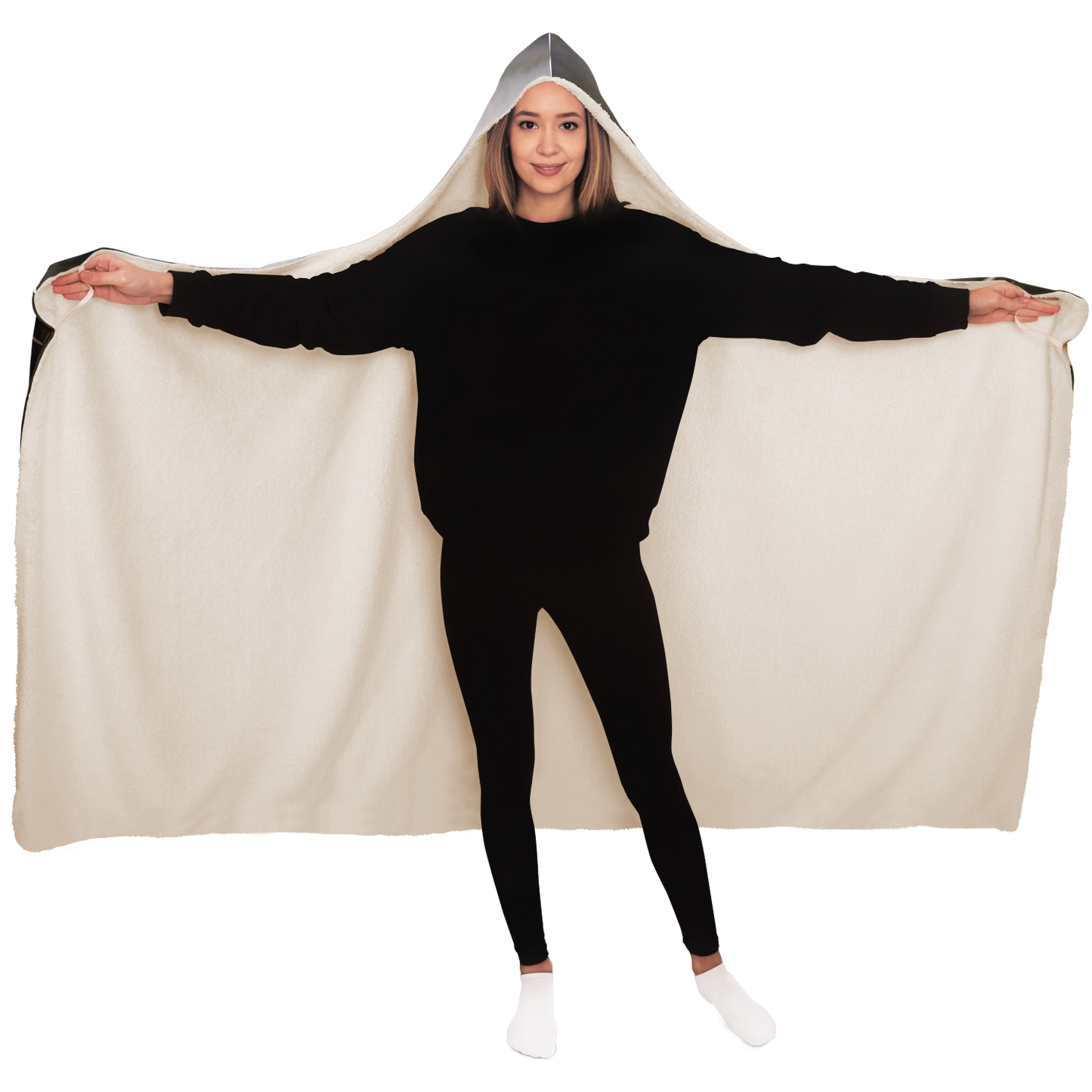 Ivory Winged Lynx Hooded Blanket