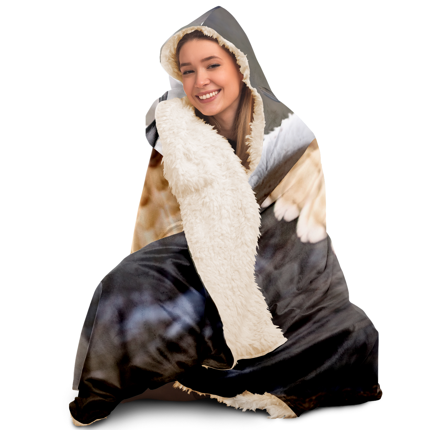 Ivory Winged Lynx Hooded Blanket