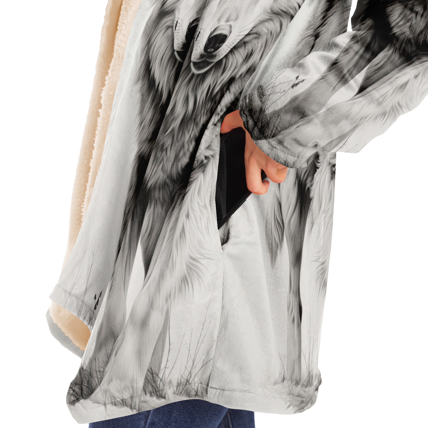 Wolf Sketch Microfleece Cloak