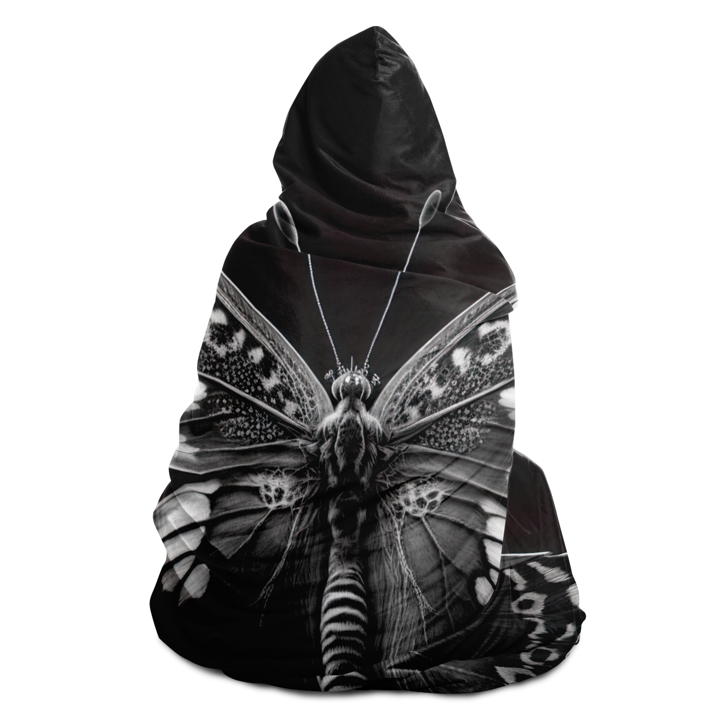 Black And White Macro Butterfly Hooded Blanket