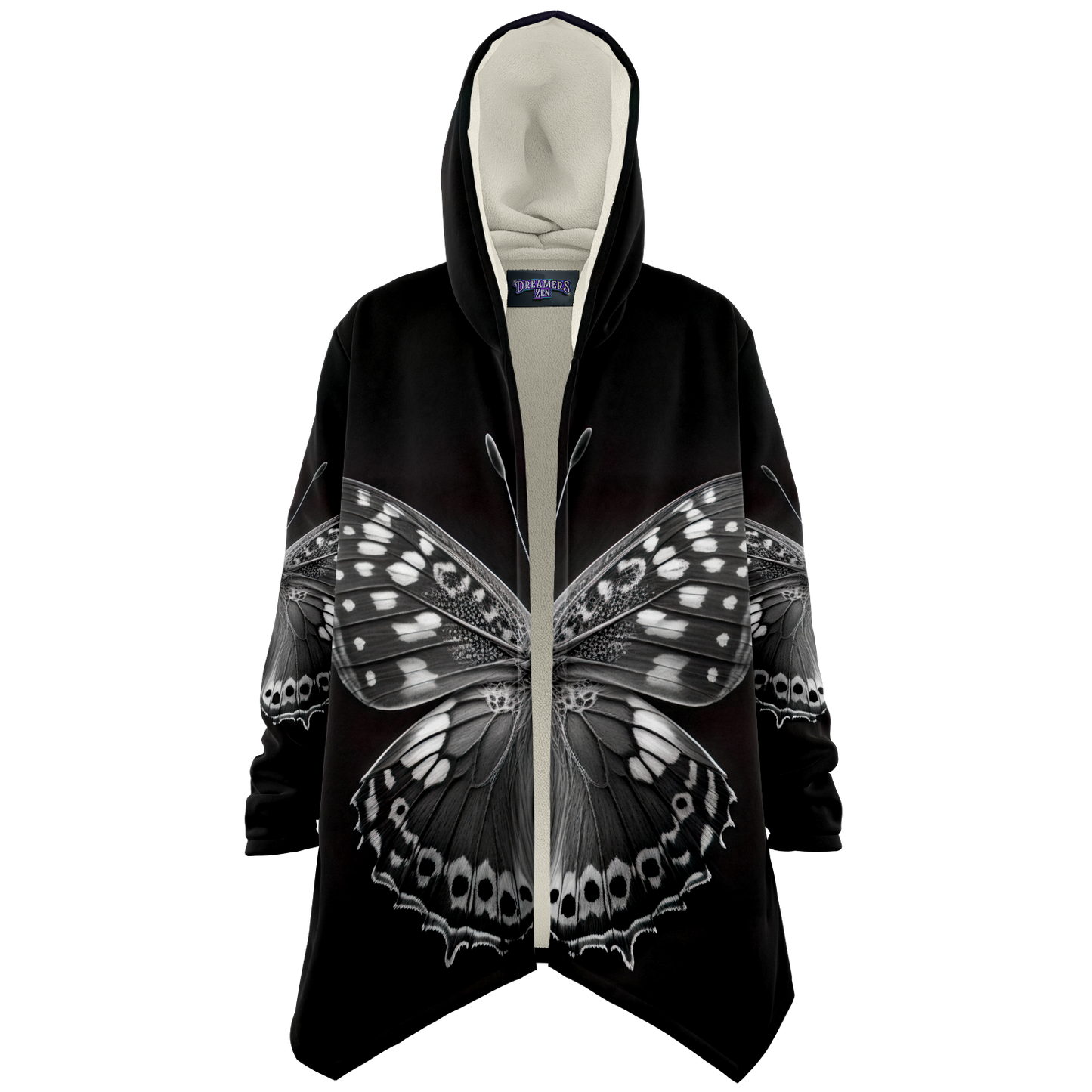 Black And White Macro Butterfly Microfleece Cloak