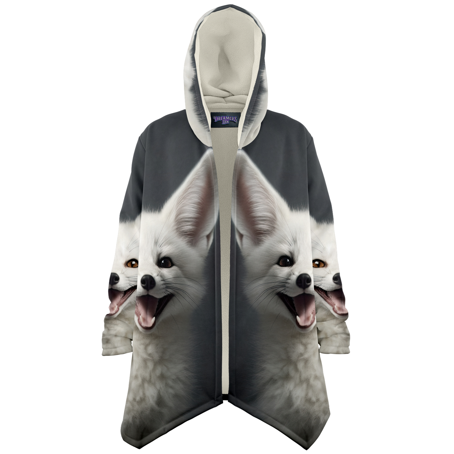 Happy White Fennec Fox Microfleece Cloak