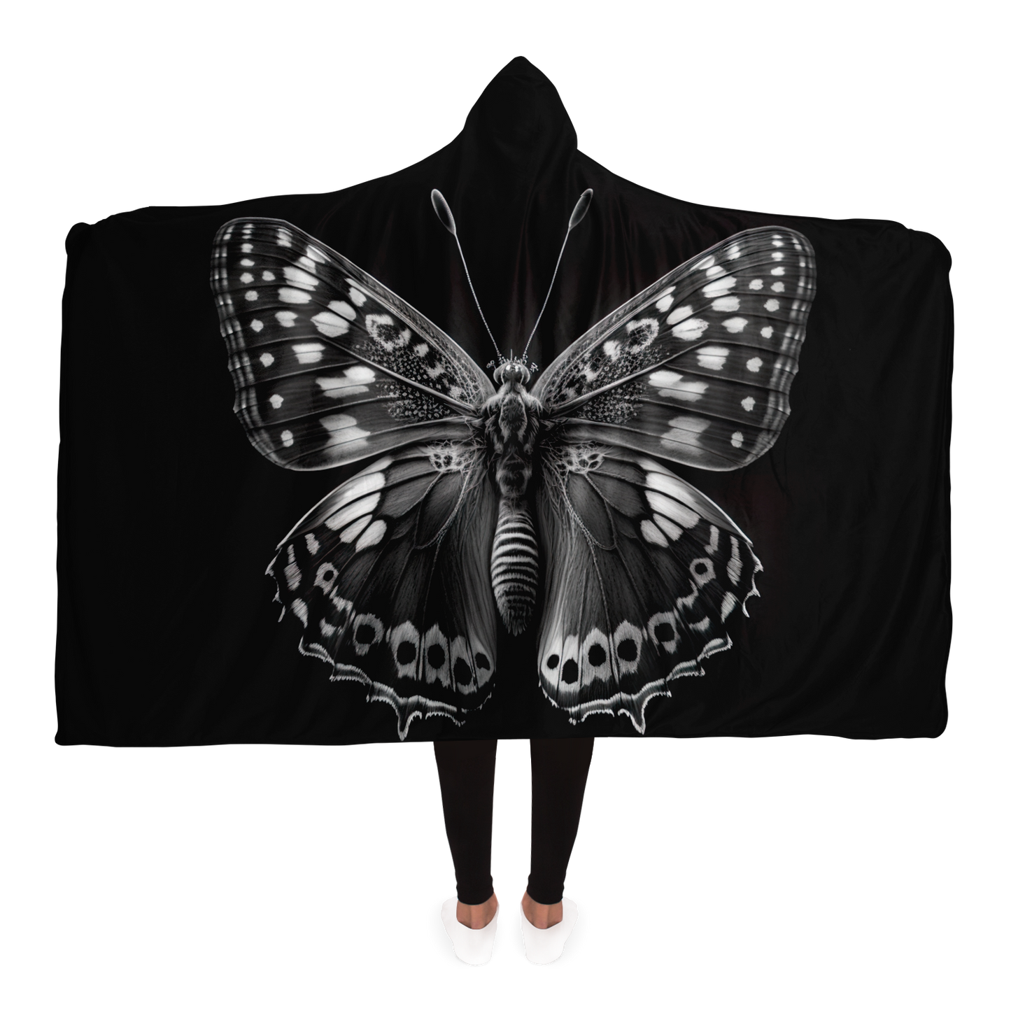 Black And White Macro Butterfly Hooded Blanket