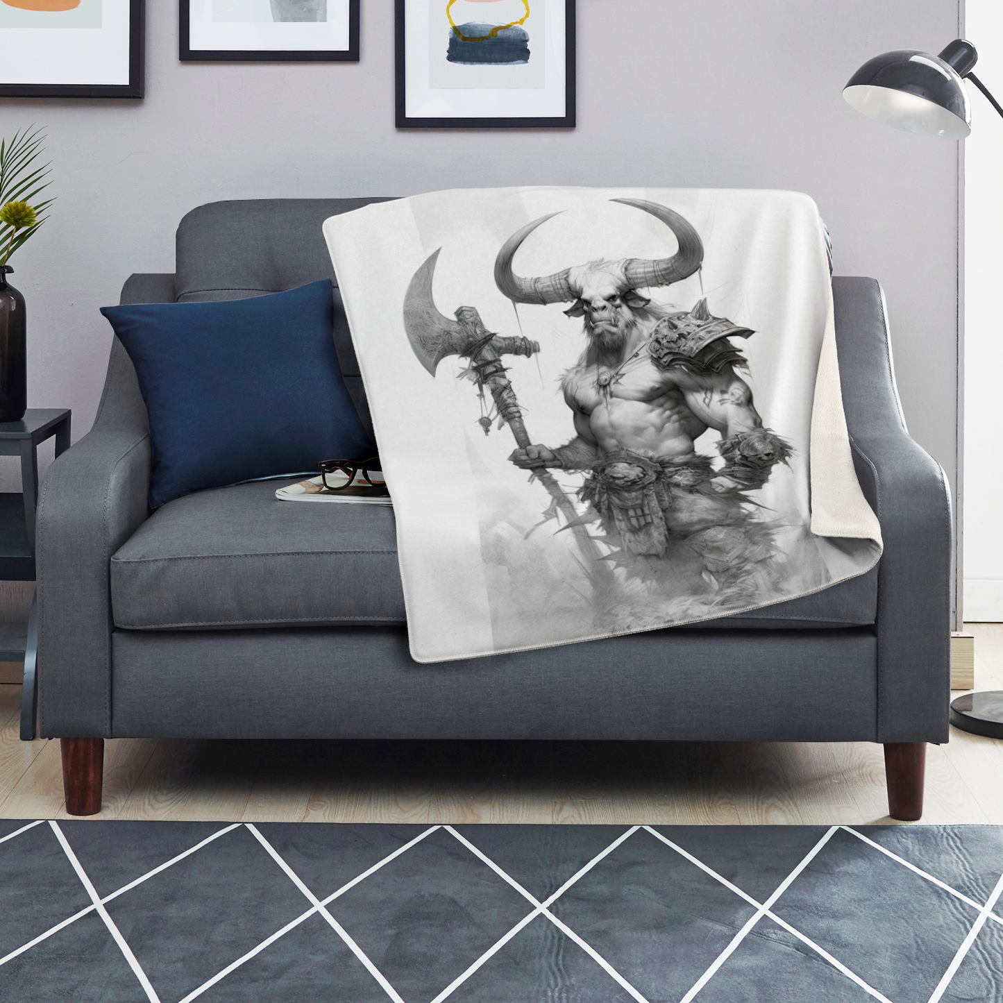 Minotaur Viking Sketch Microfleece Blanket