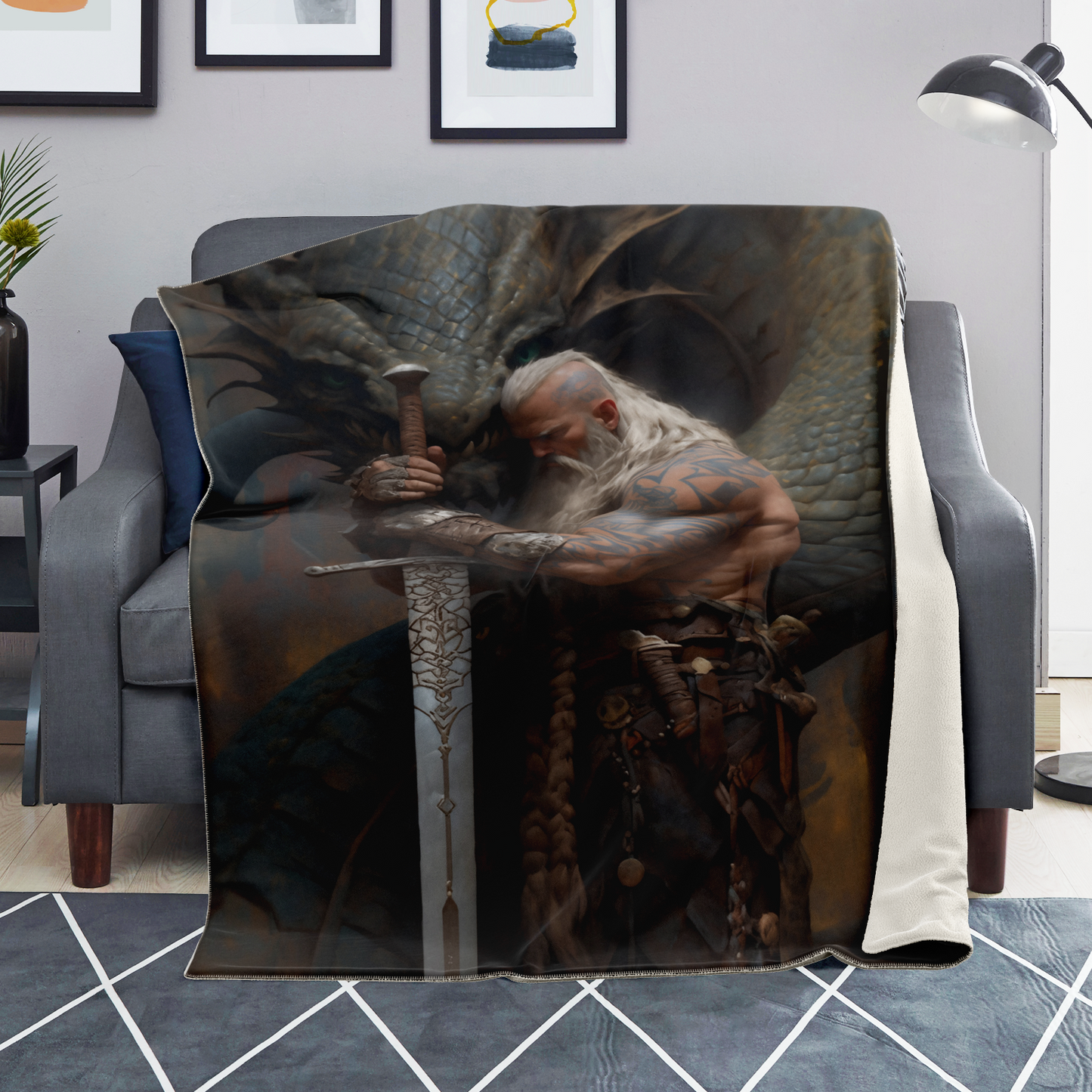 A Viking And His Dragon Premium Microfleece Blanket