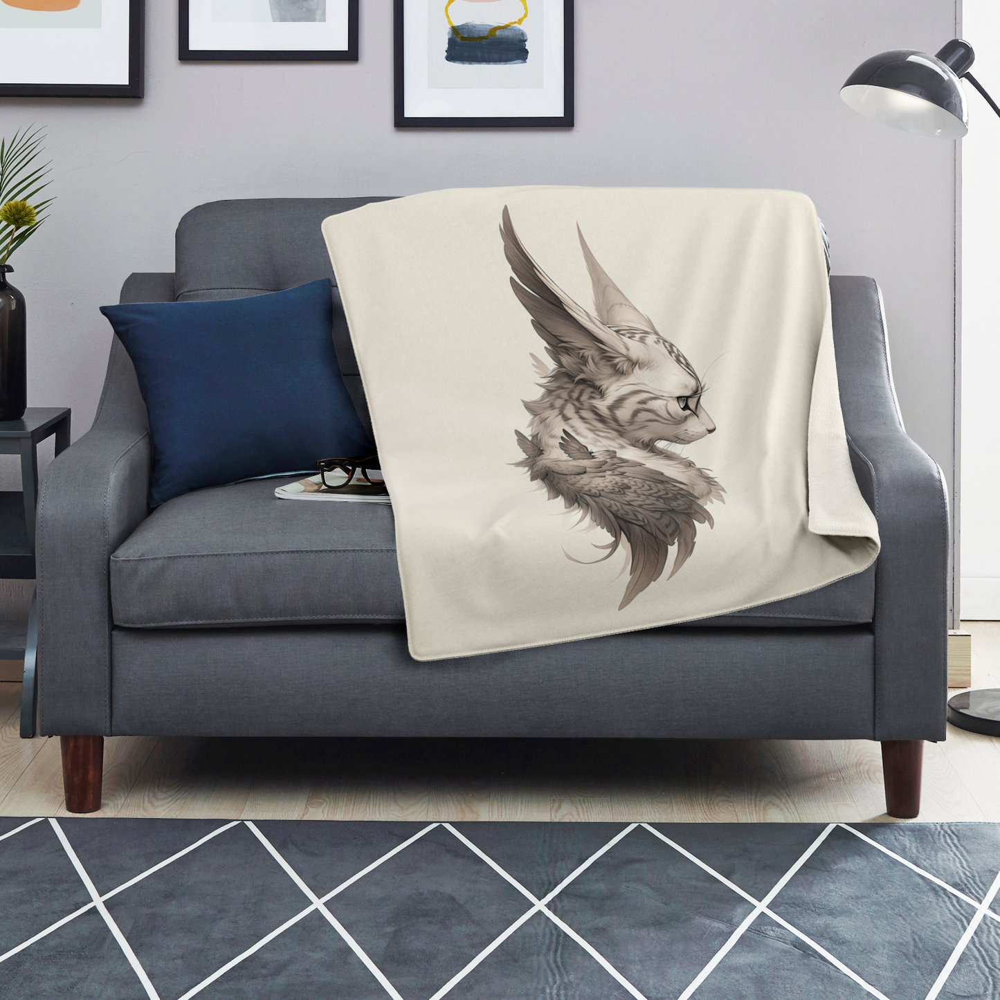 Wing Eared Cat Premium Microfleece Blanket