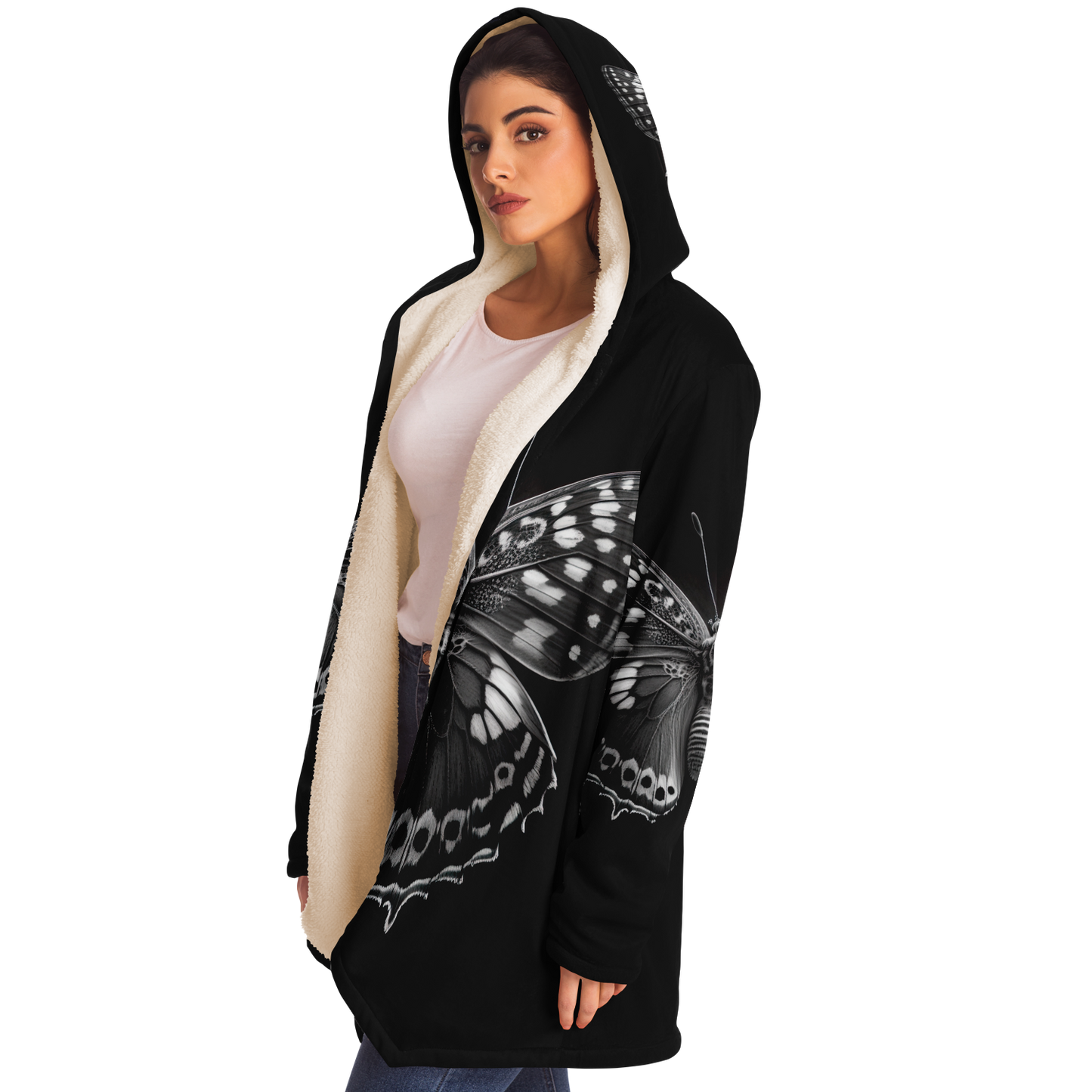 Black And White Macro Butterfly Microfleece Cloak