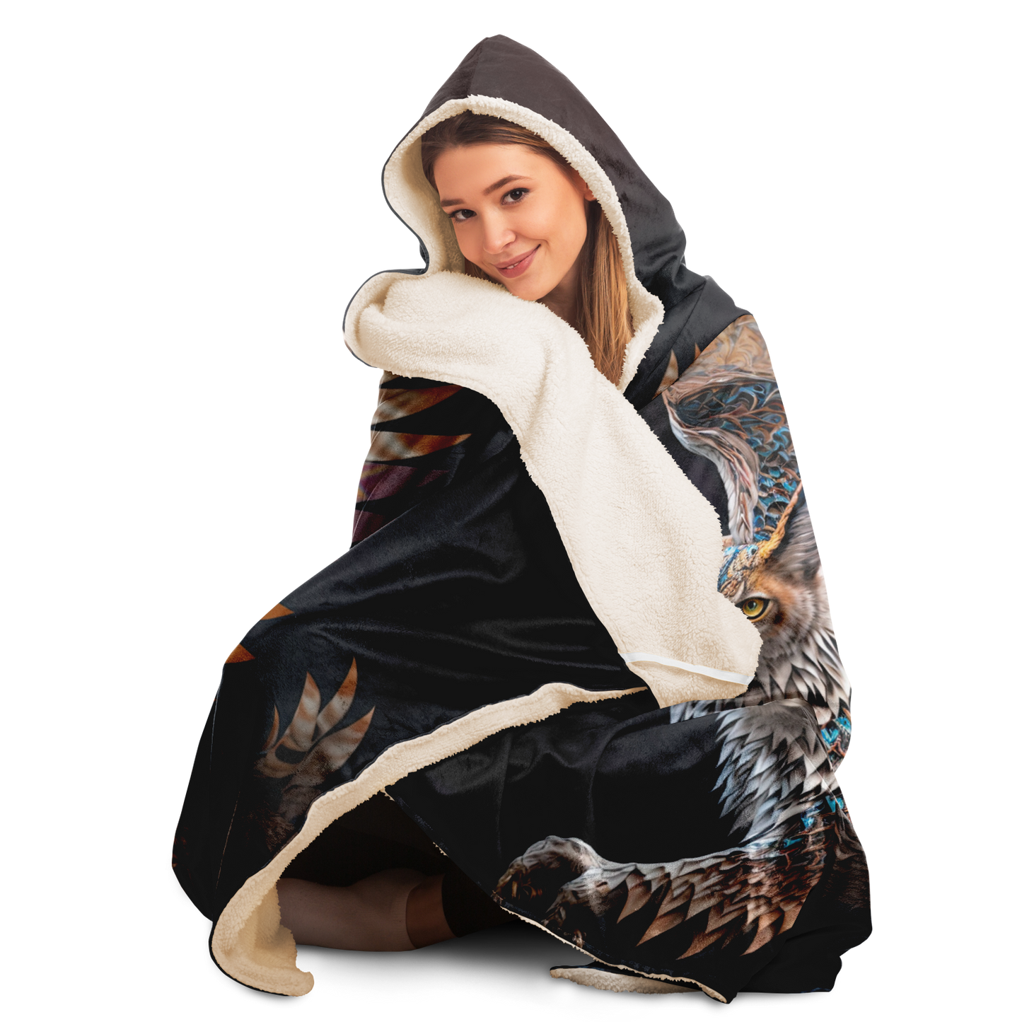 Winged Lynx Dreaming Hooded Blanket