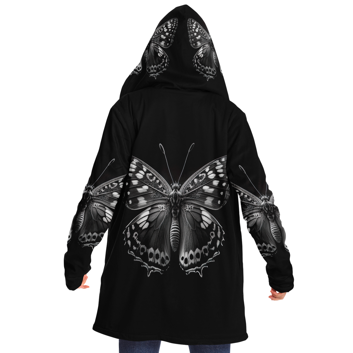 Black And White Macro Butterfly Microfleece Cloak