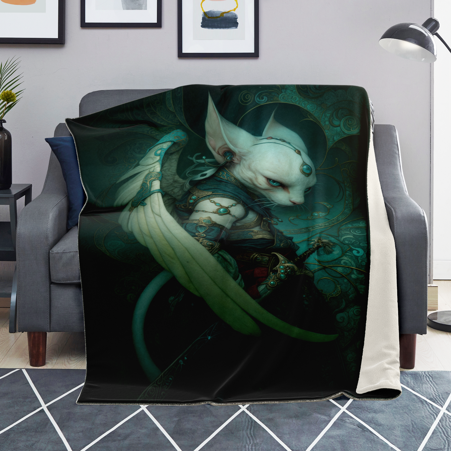 Feline Protector Of The Veil Premium Microfleece Blanket