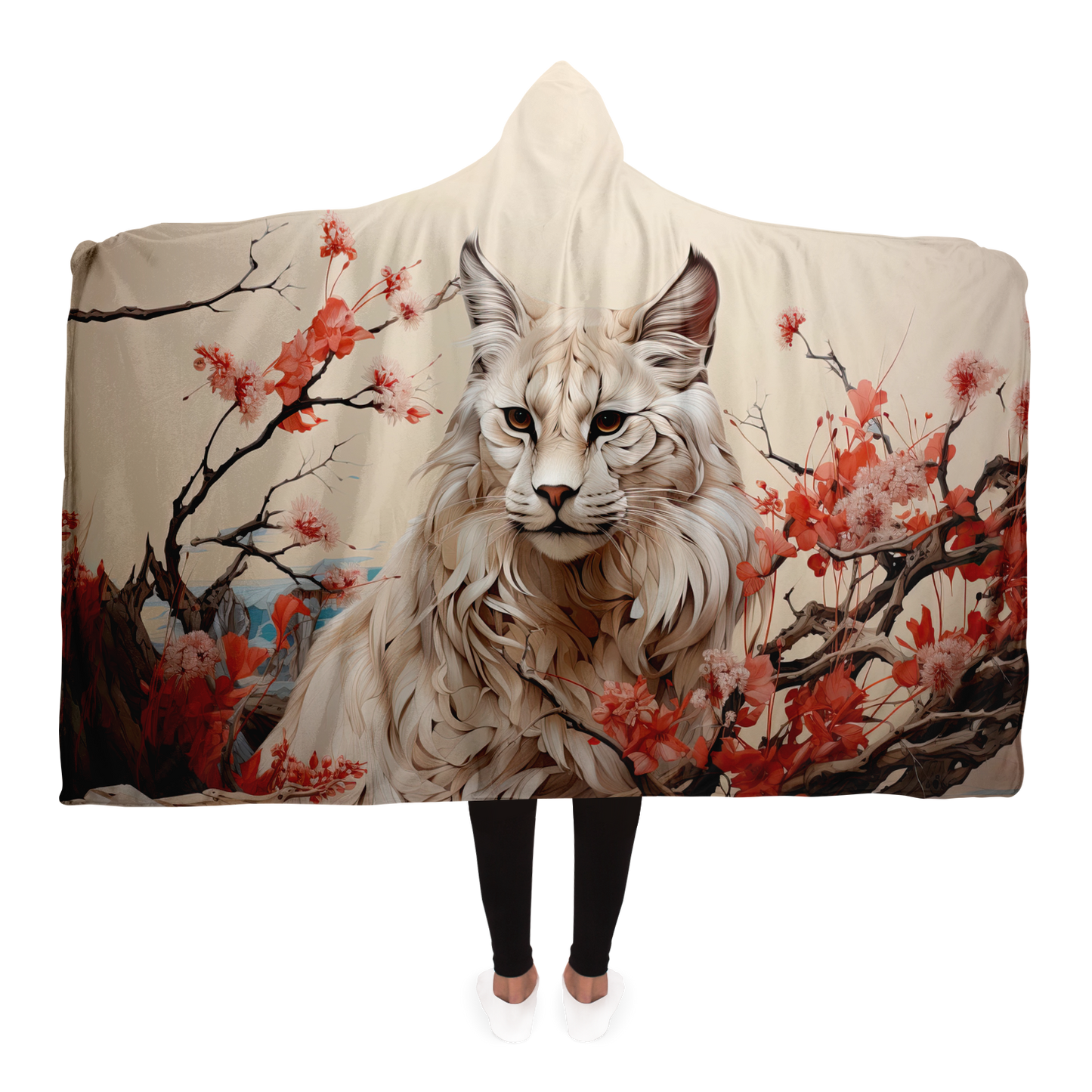 Scarlet Whiskers Lynx Hooded Blanket