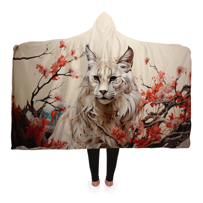 Scarlet Whiskers Lynx Hooded Blanket