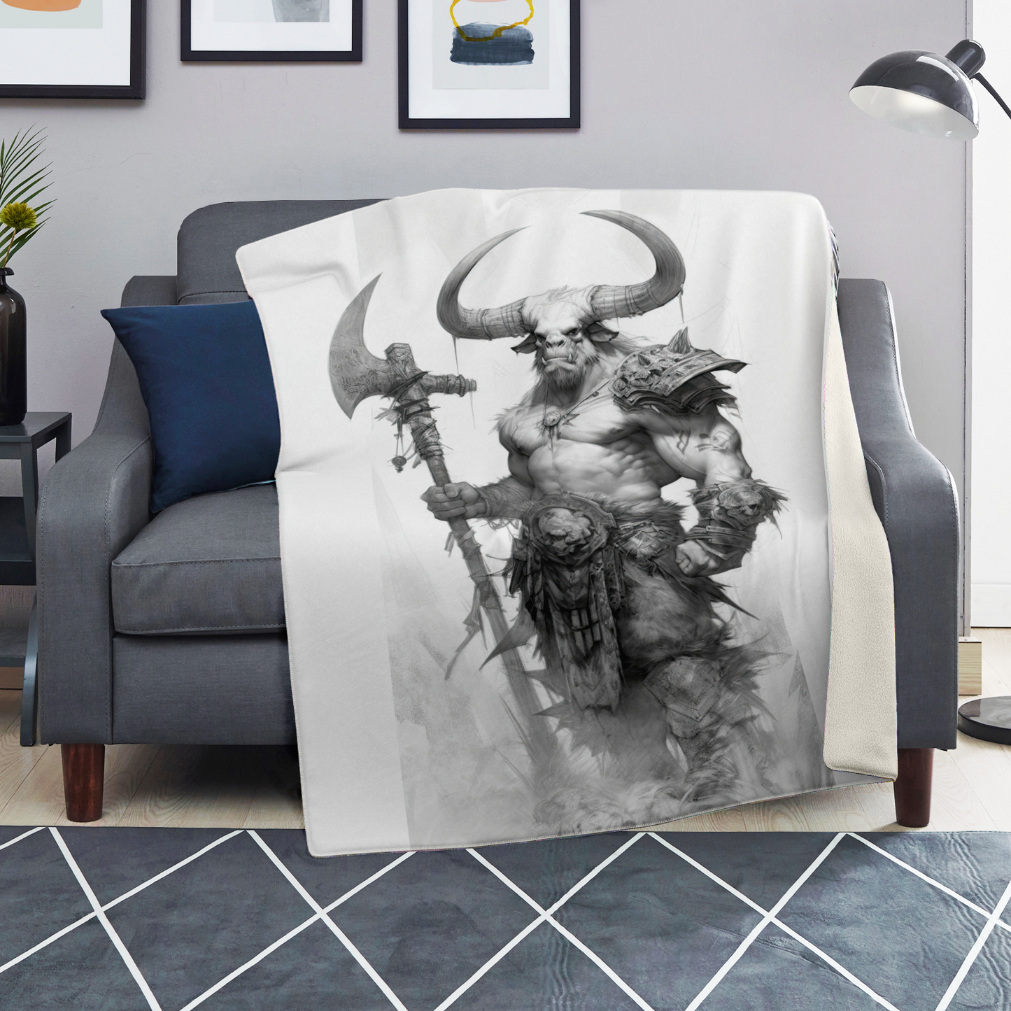 Minotaur Viking Sketch Microfleece Blanket