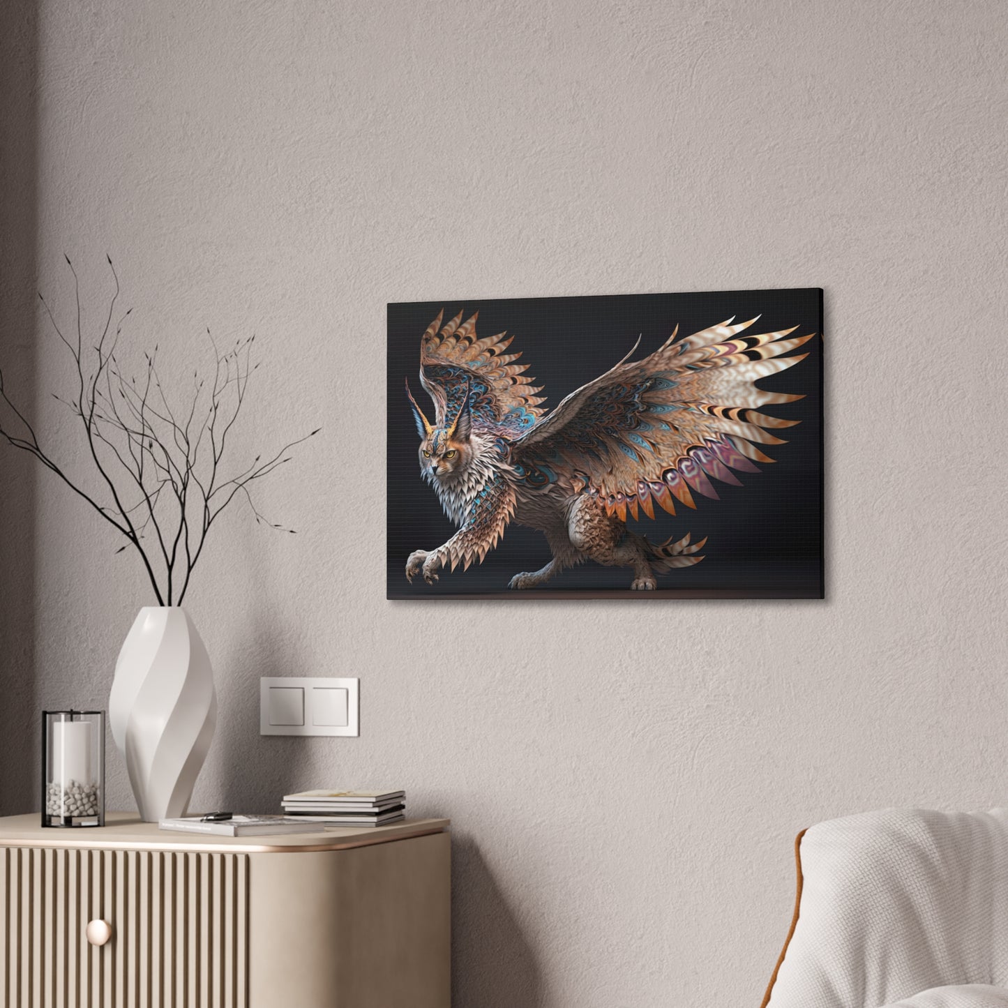 "Winged Lynx Dreaming" Canvas Stretched, 0.75" - Print