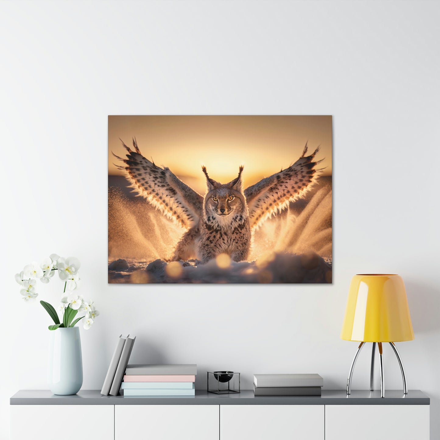 "Winged Snow Lynx" Canvas Stretched, 0.75" - Print