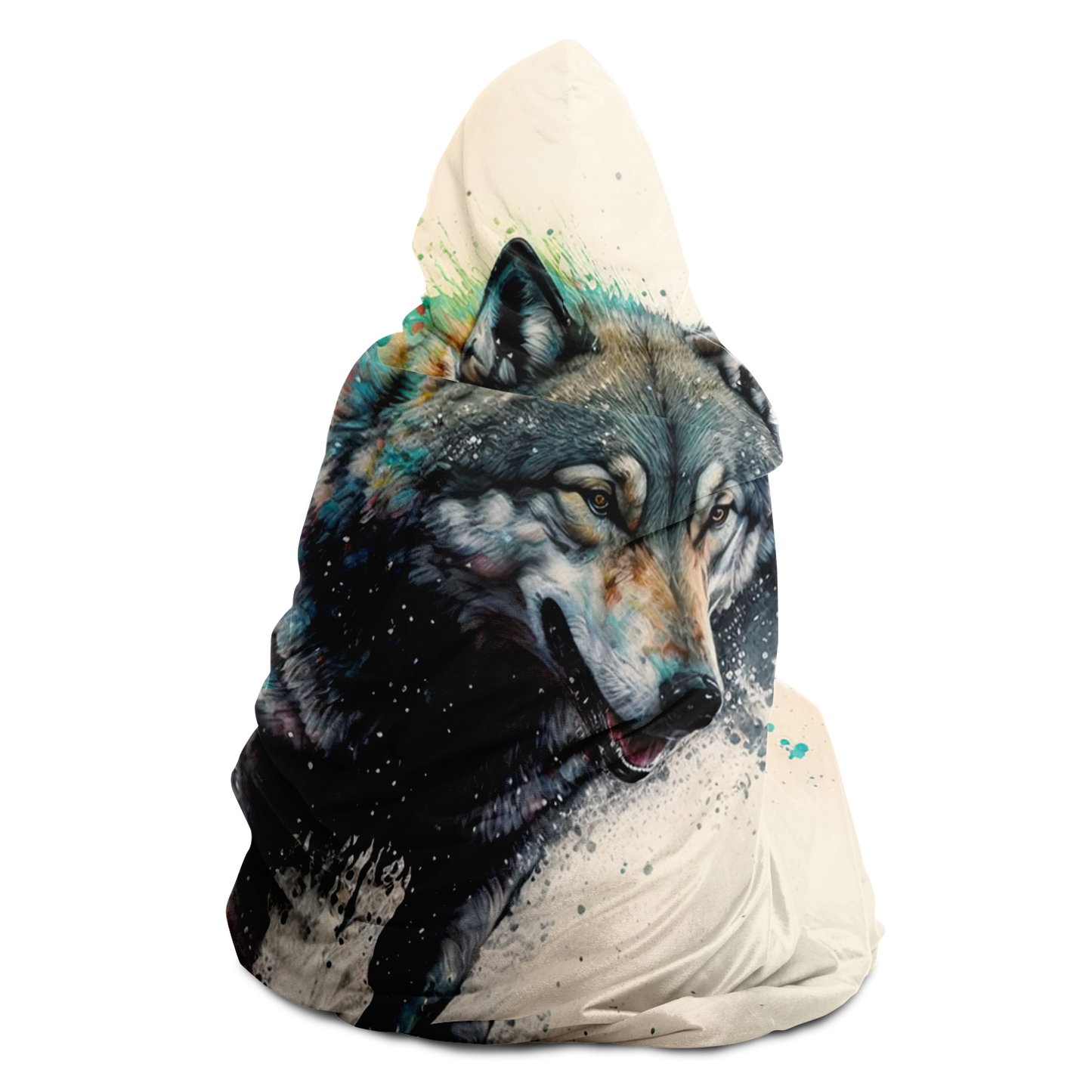 Running Wolf Ink Hooded Blanket - AOP