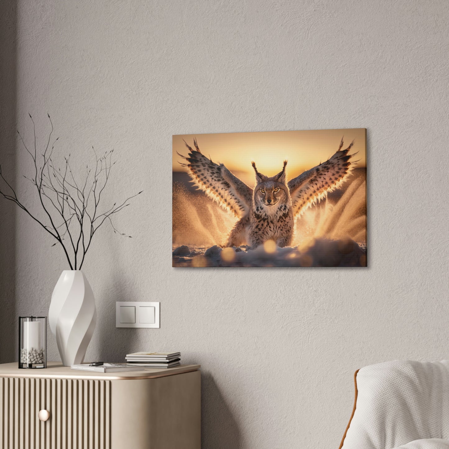 "Winged Snow Lynx" Canvas Stretched, 0.75" - Print