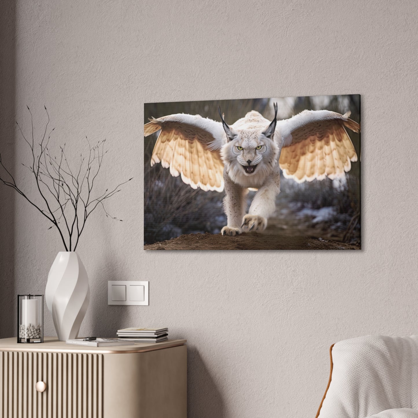 "Ivory Winged Lynx"  Canvas Stretched, 0.75" - Print