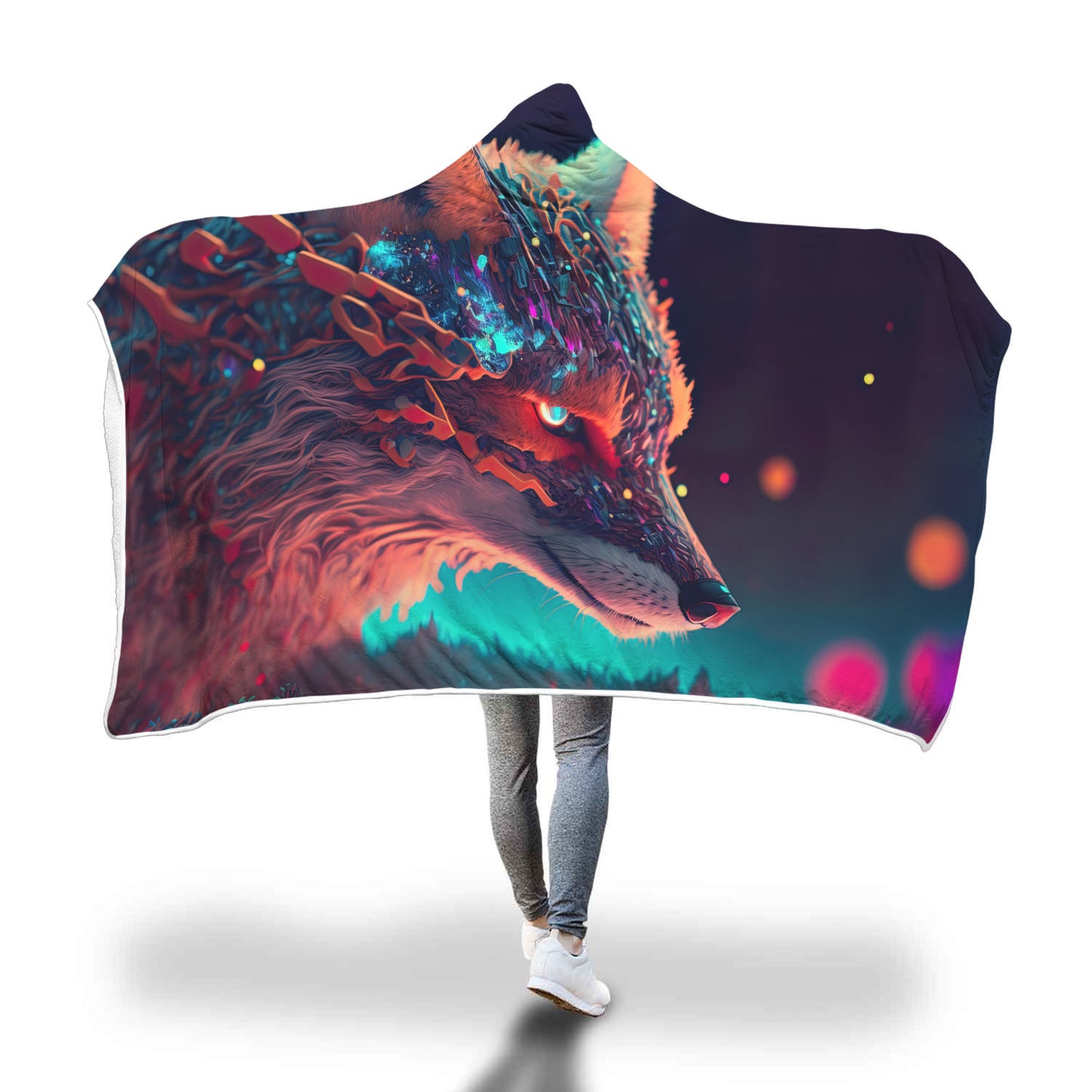 Neon Fox Hooded Blanket