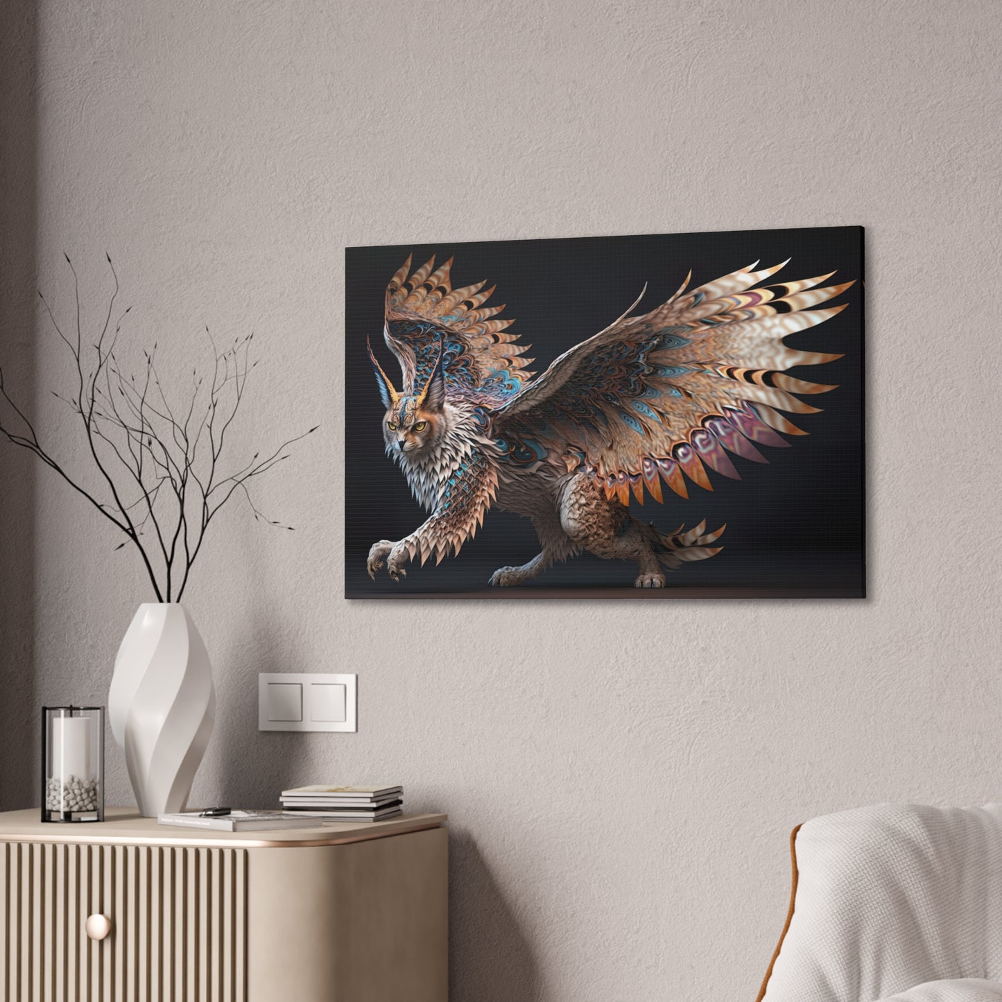 "Winged Lynx Dreaming" Canvas Stretched, 0.75" - Print