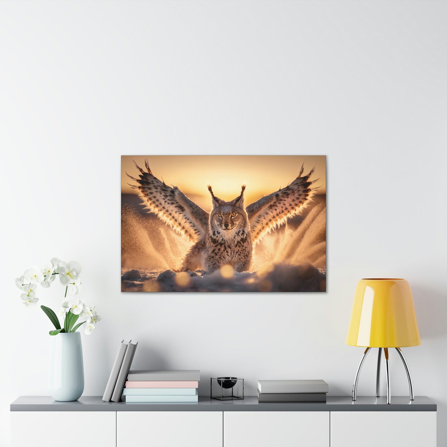 "Winged Snow Lynx" Canvas Stretched, 0.75" - Print